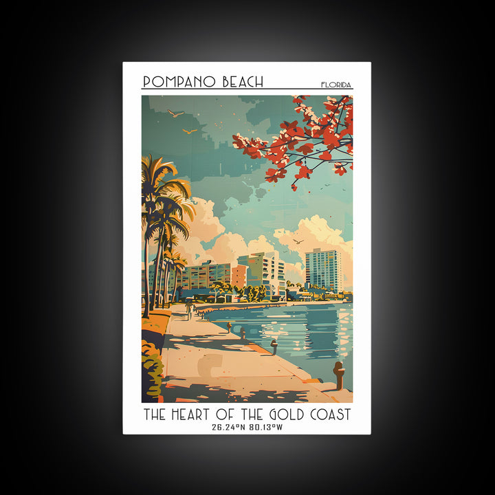 Pompano Beach Florida Travel Poster, Framed Canvas Print, City Travel Poster, Travel Wall Art, Vintage Travel Print, Vintage Posters