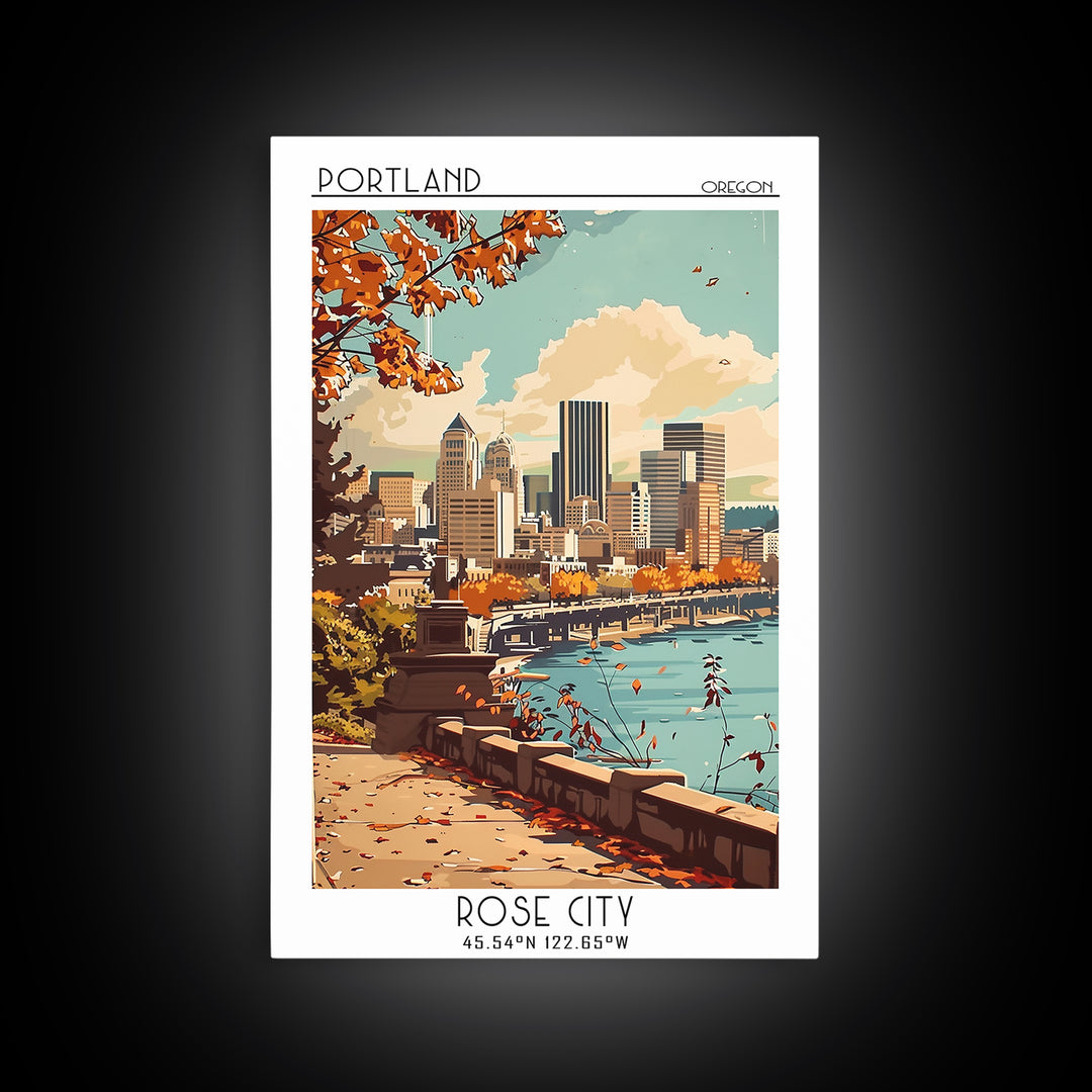 Portland Travel Poster, Framed Canvas Print, City Art Print, Travel Wall Art, City Travel Poster, Wall Art, City Wall Art, Art Print