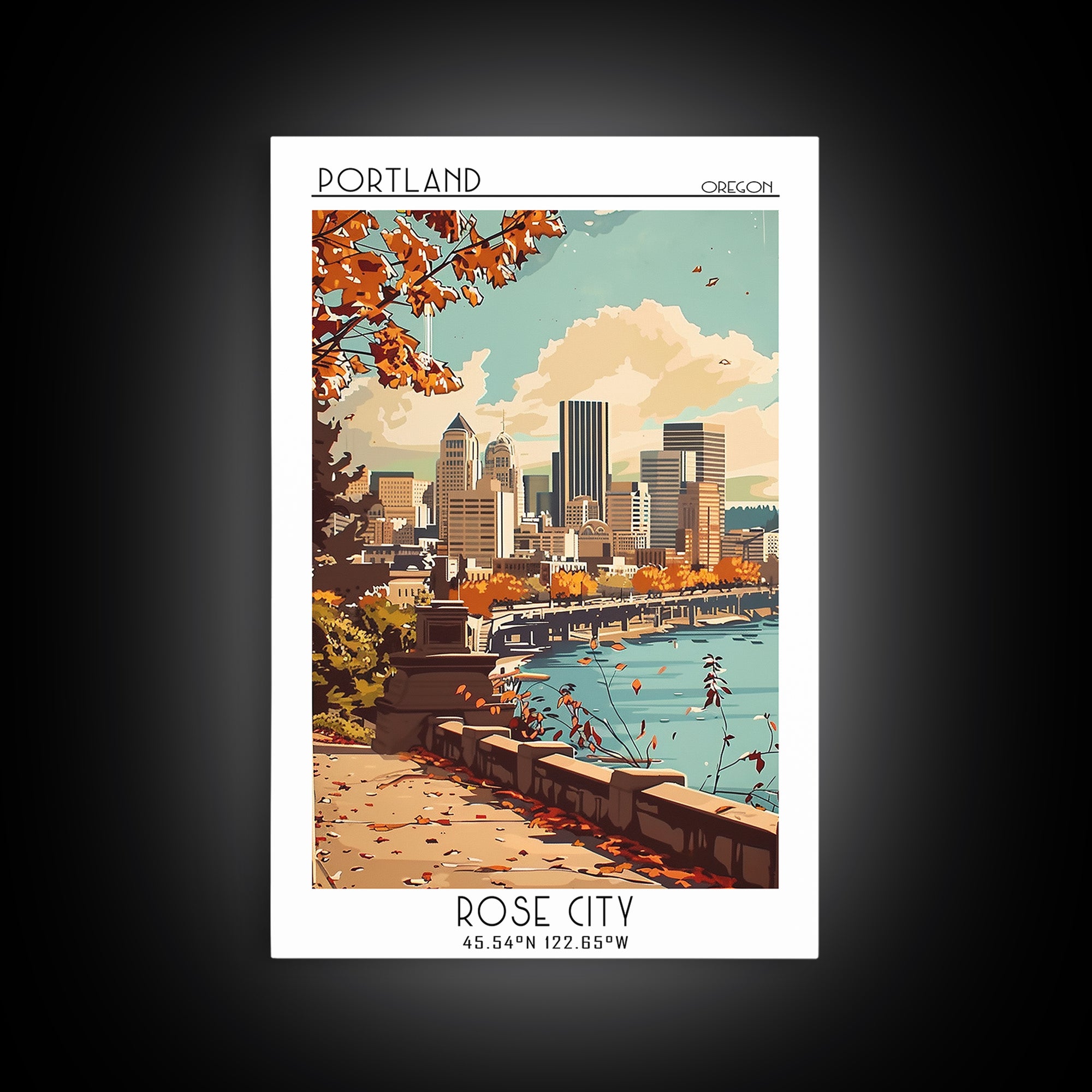Portland Travel Poster, Framed Canvas Print, City Art Print, Travel Wall Art, City Travel Poster, Wall Art, City Wall Art, Art Print