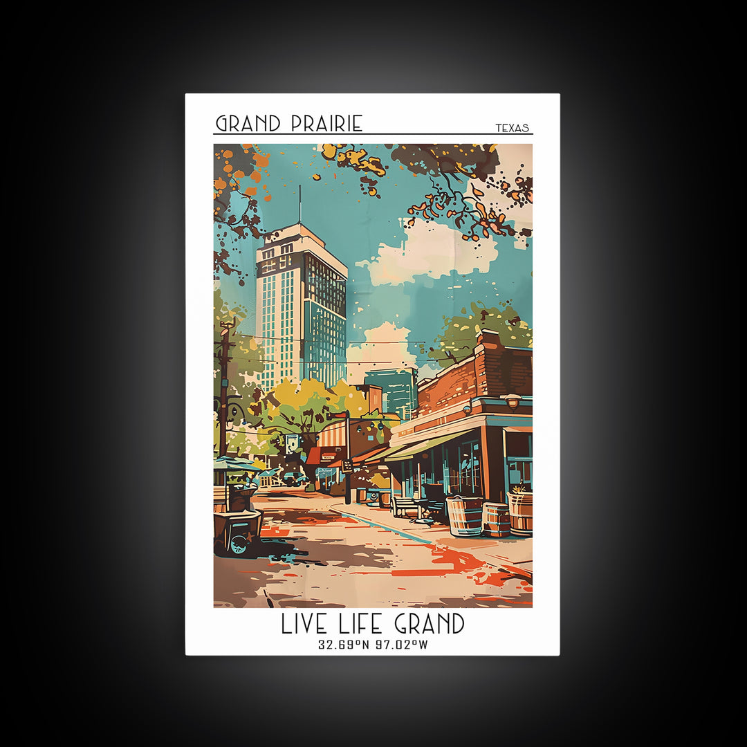 Grand Prairie Travel Poster, Canvas Print, Retro Travel Poster, City Wall Art, Poster Art, Travel Prints, Home Decor, City Art Print