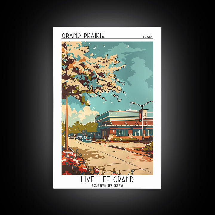 Grand Prairie Texas Travel Poster, Canvas Print, Travel Wall Decor, Minimalist Poster, Retro Travel Poster, City Art Print, Wall Art