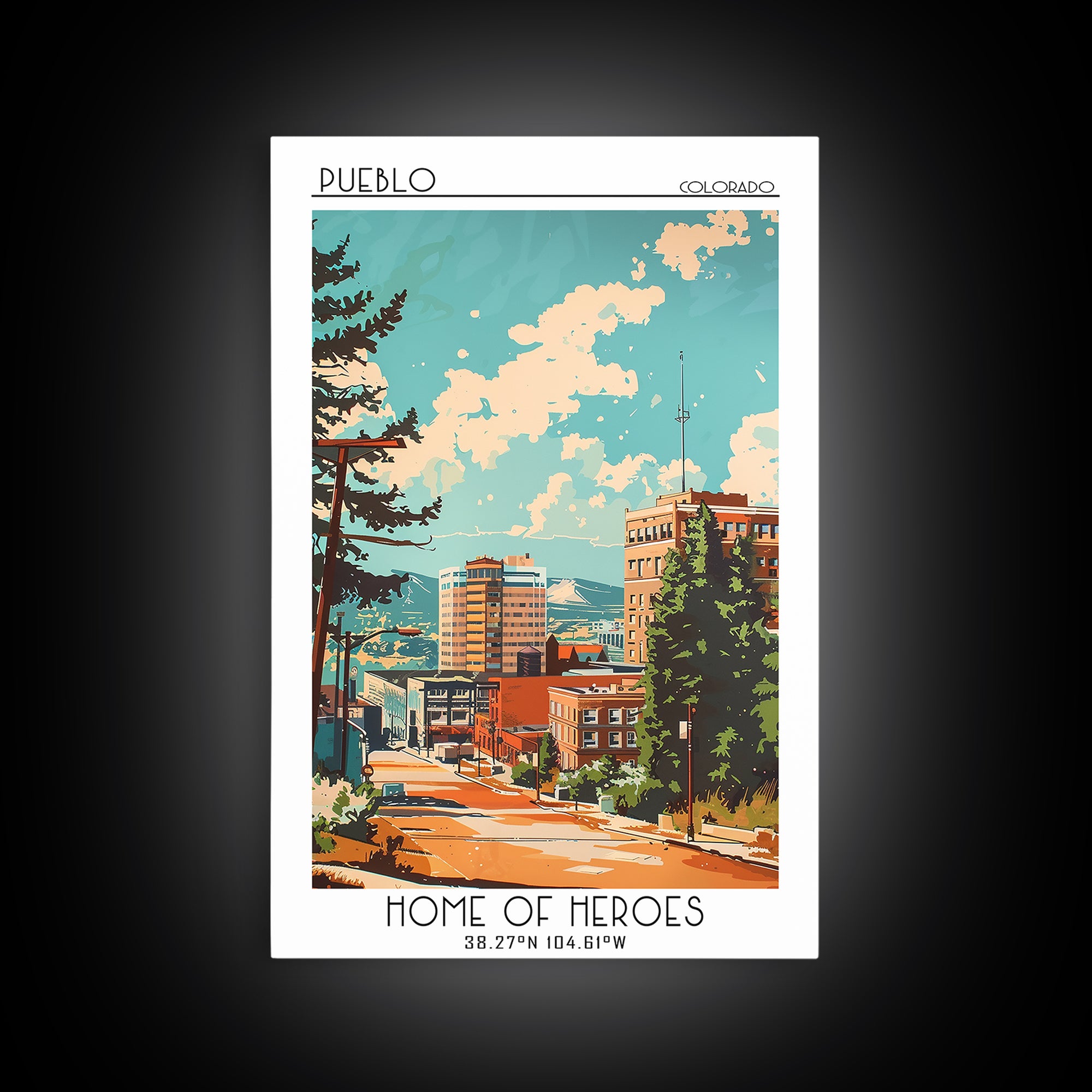 Pueblo Travel Poster, Canvas Print, City Travel Poster, Travel Wall Decor, Travel Posters, Landscape Art, Wanderlust Gift, Art Print