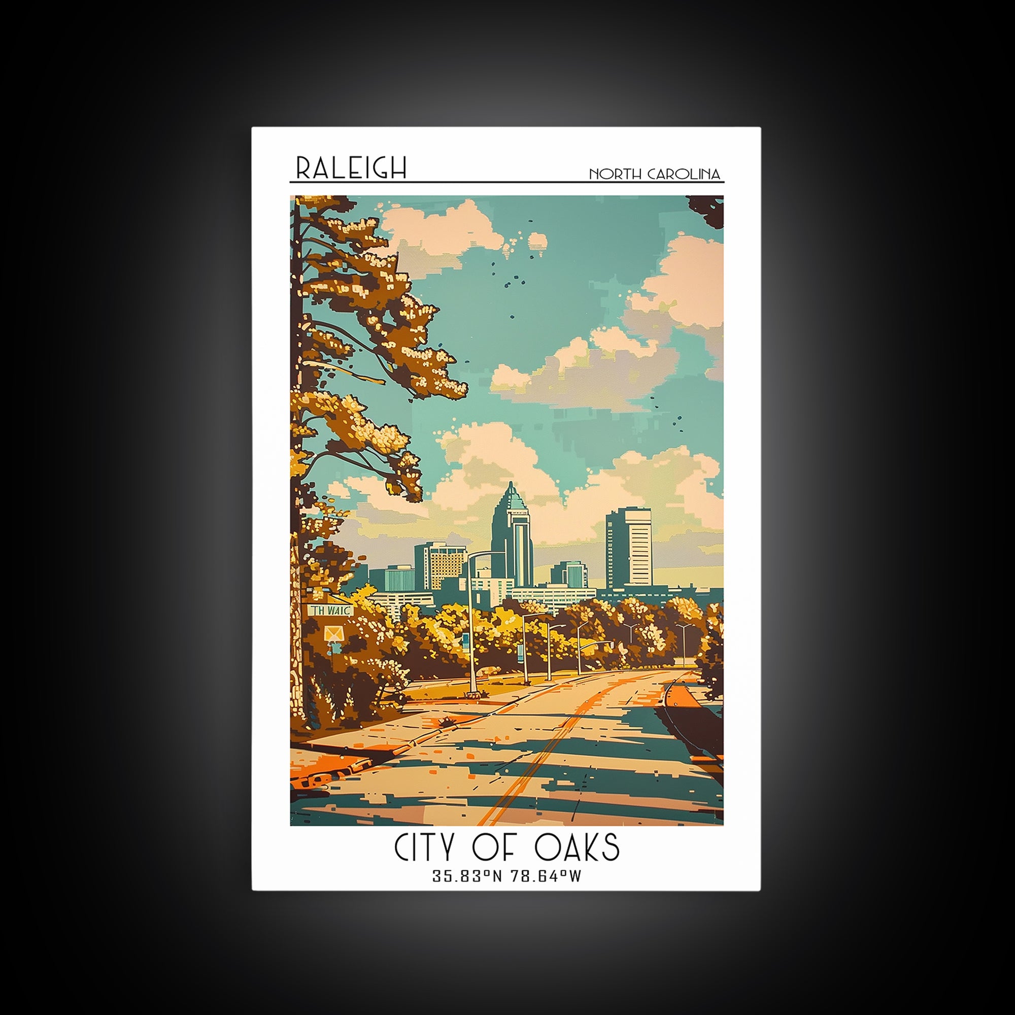 Raleigh North Carolina Travel Poster, Framed Canvas Print, City Travel Poster, Travel Wall Art, Gallery Wall Set, Retro Travel Print
