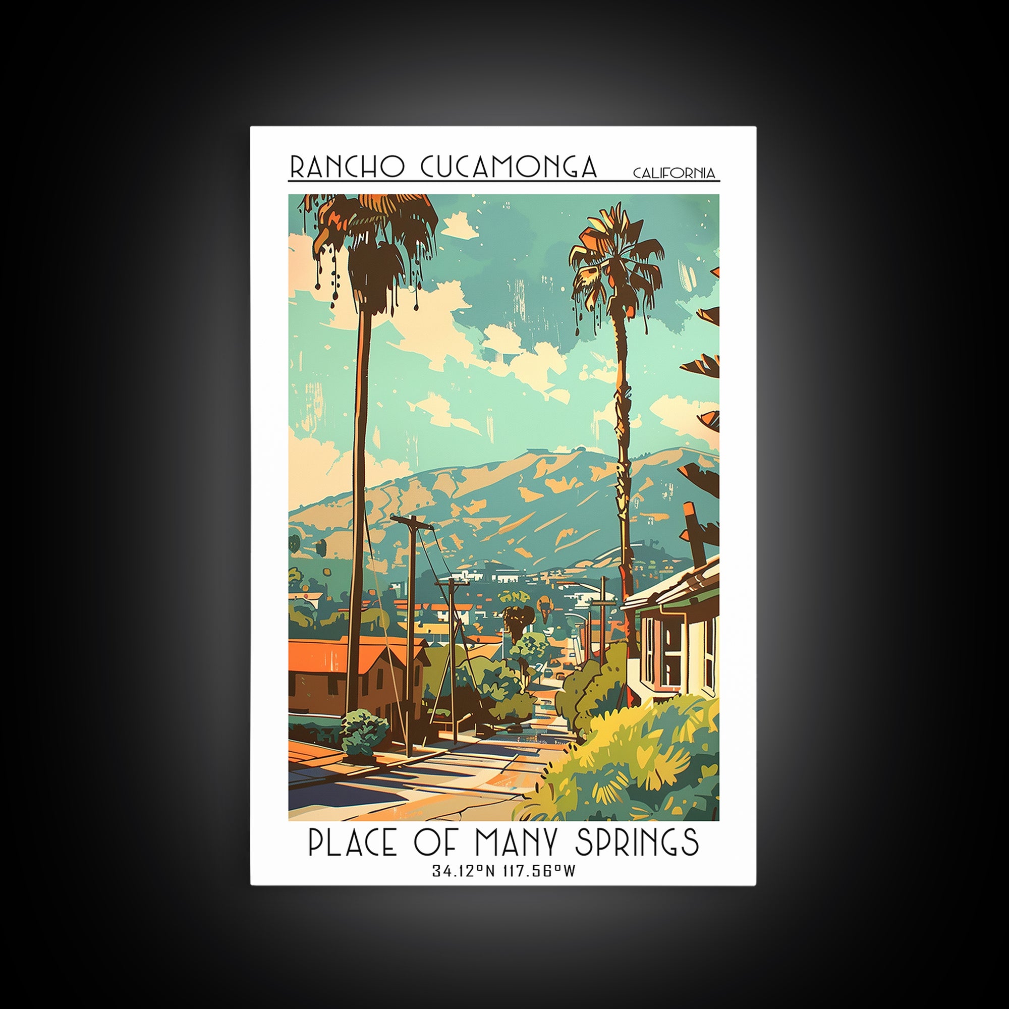 Rancho Cucamonga California Travel Poster, Framed Canvas Print, City Travel Poster, Vintage City Poster, Travel Prints, Travel Print