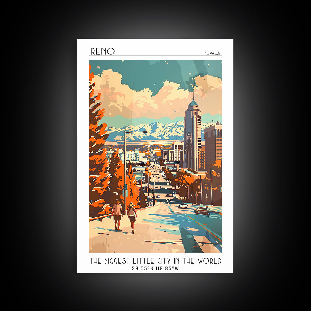 Reno Travel Poster, Framed Canvas Print, City Travel Poster, Vintage City Poster, Vintage Travel, Mid Century Wall Art, Poster Print
