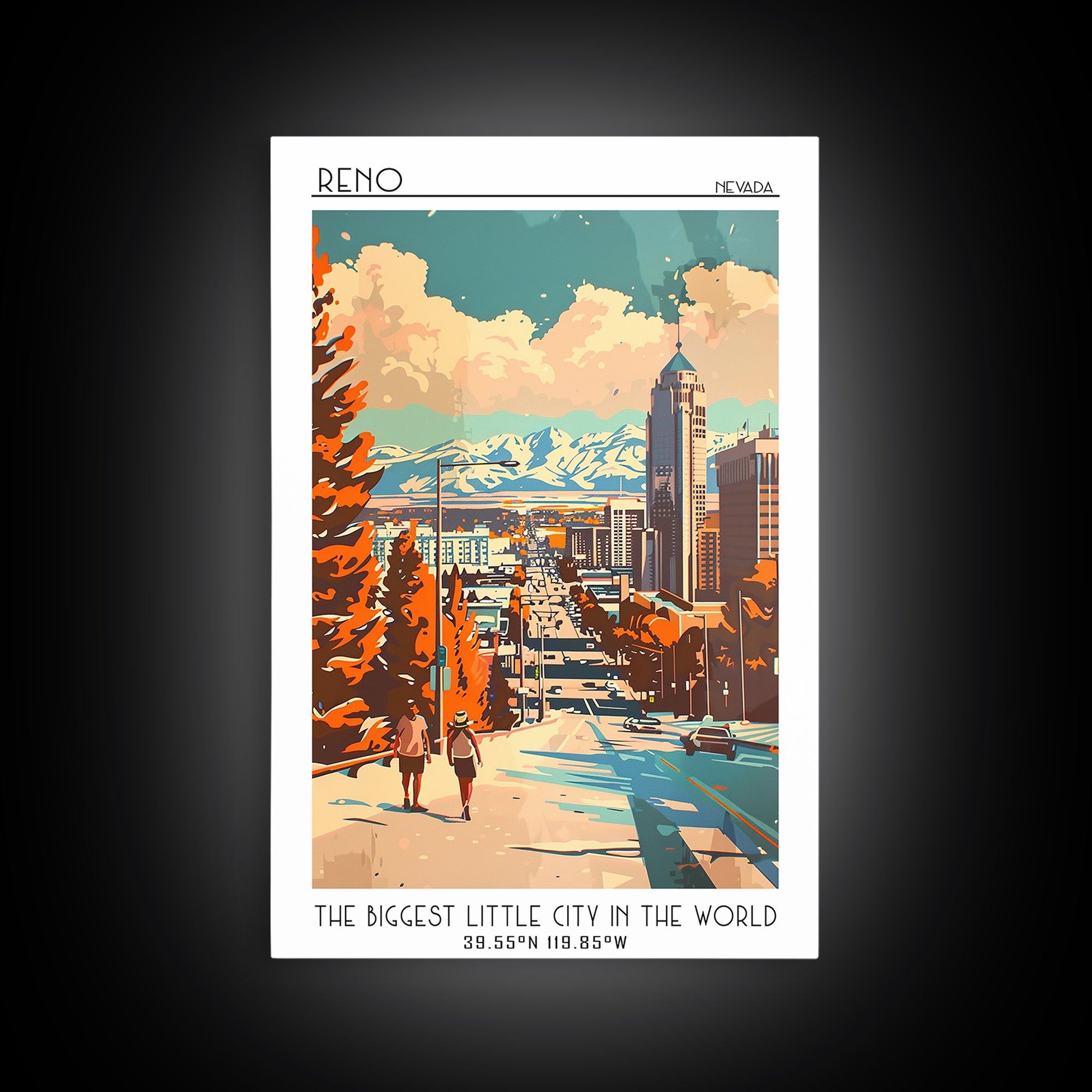 Reno Travel Poster, Framed Canvas Print, City Travel Poster, Vintage City Poster, Vintage Travel, Mid Century Wall Art, Poster Print