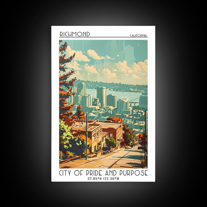 Richmond California Travel Poster, Canvas Print, Travel Wall Art, City Wall Art, Home Office Decor, Minimalist Poster, Landscape Art