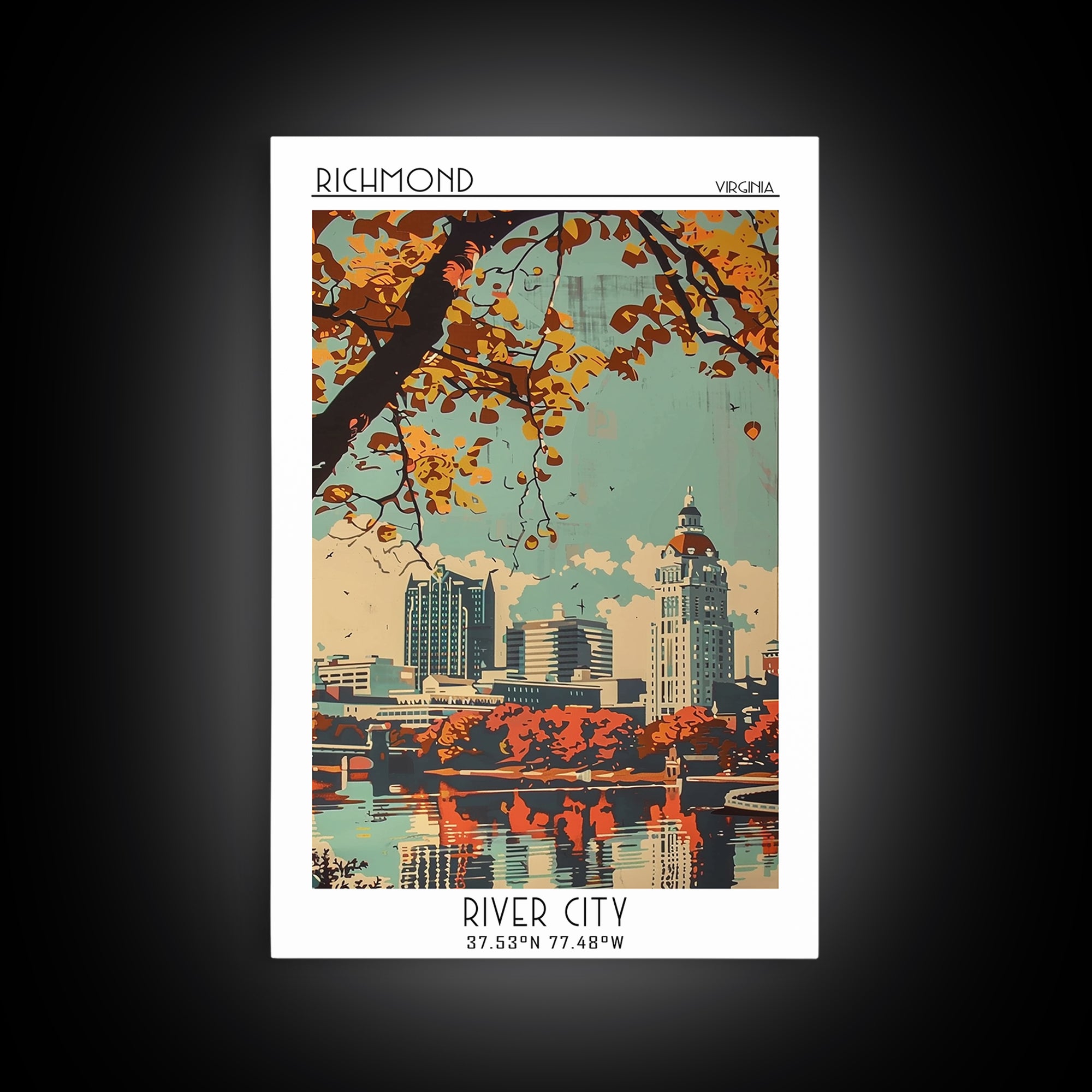 Richmond Virginia Travel Poster, Framed Canvas Print, City Art Print, Travel Wall Art, Travel Art Print, Poster Art, Vintage Posters