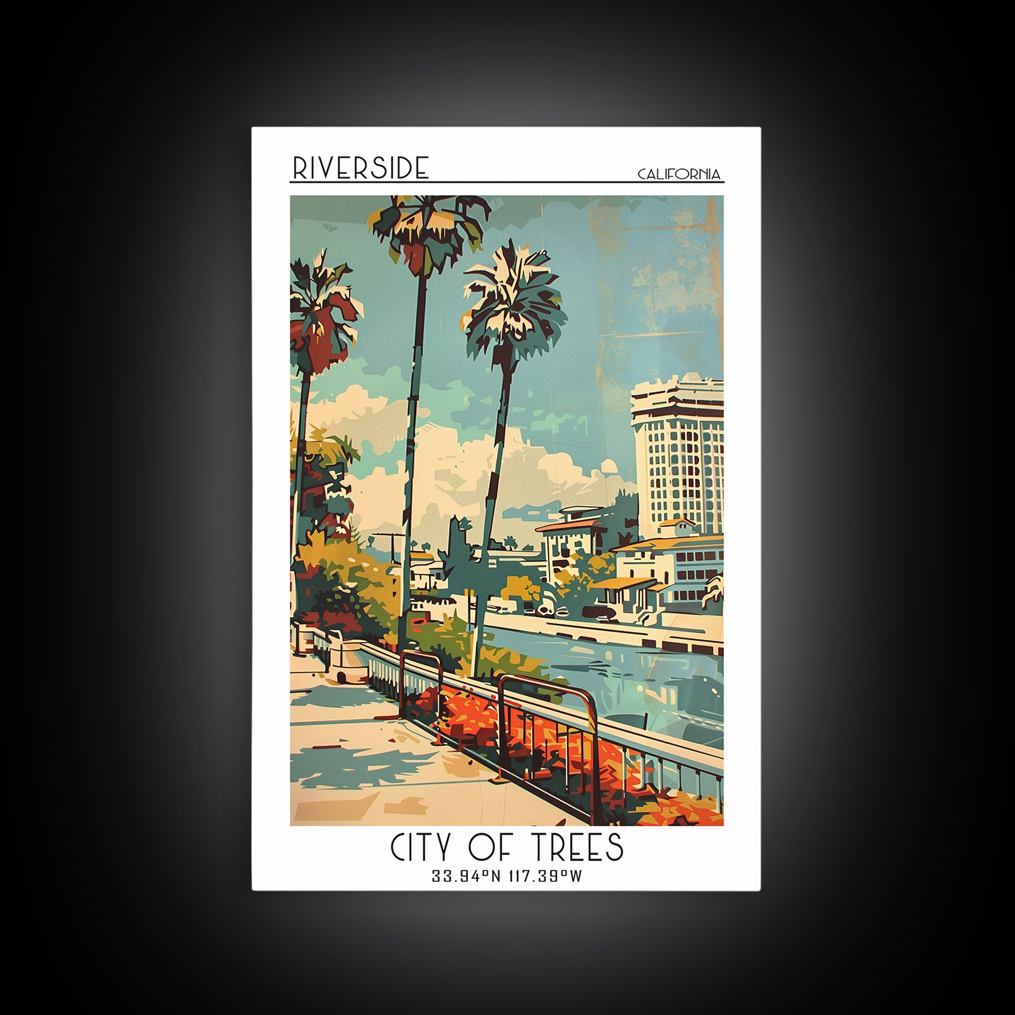 Riverside California Travel Poster, Framed Canvas Print, City Travel Poster, Travel Wall Art, City Illustration, Retro Travel Poster