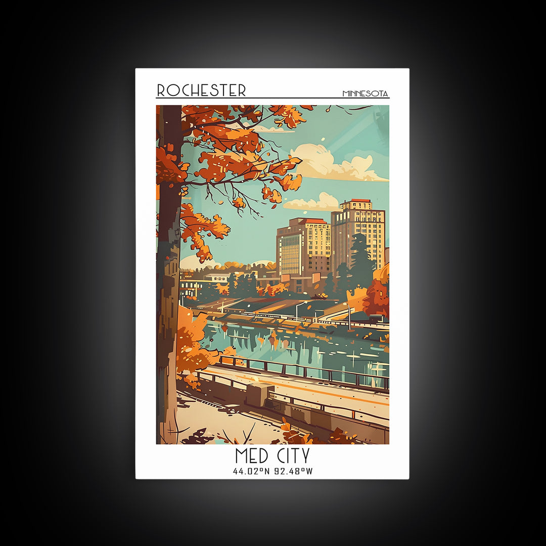 Rochester Travel Poster, Framed Canvas Print, City Travel Poster, Travel Wall Art, Modern Wall Decor, Retro Wall Art, Travel Posters