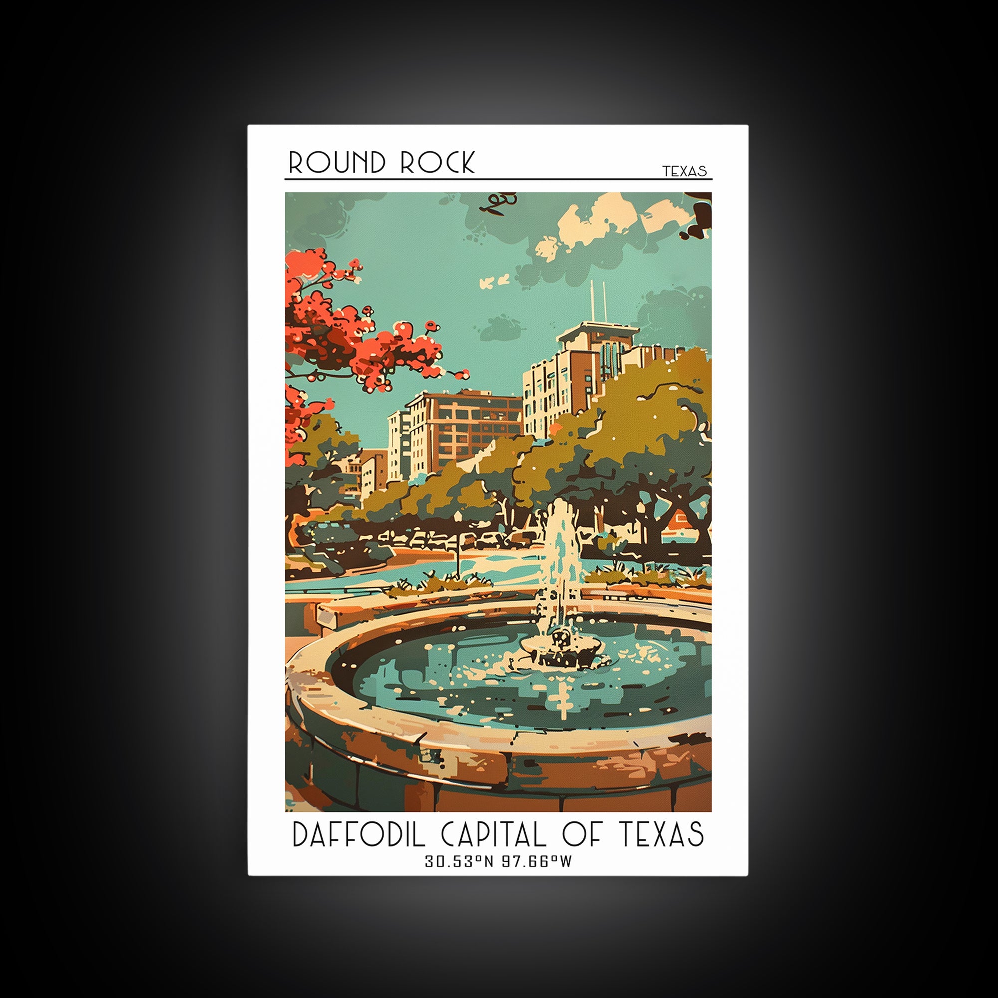 Round Rock Texas Travel Poster, Canvas Print, Travel Art Print, Modern Wall Decor, Travel Print, Retro Travel Poster, Retro Wall Art