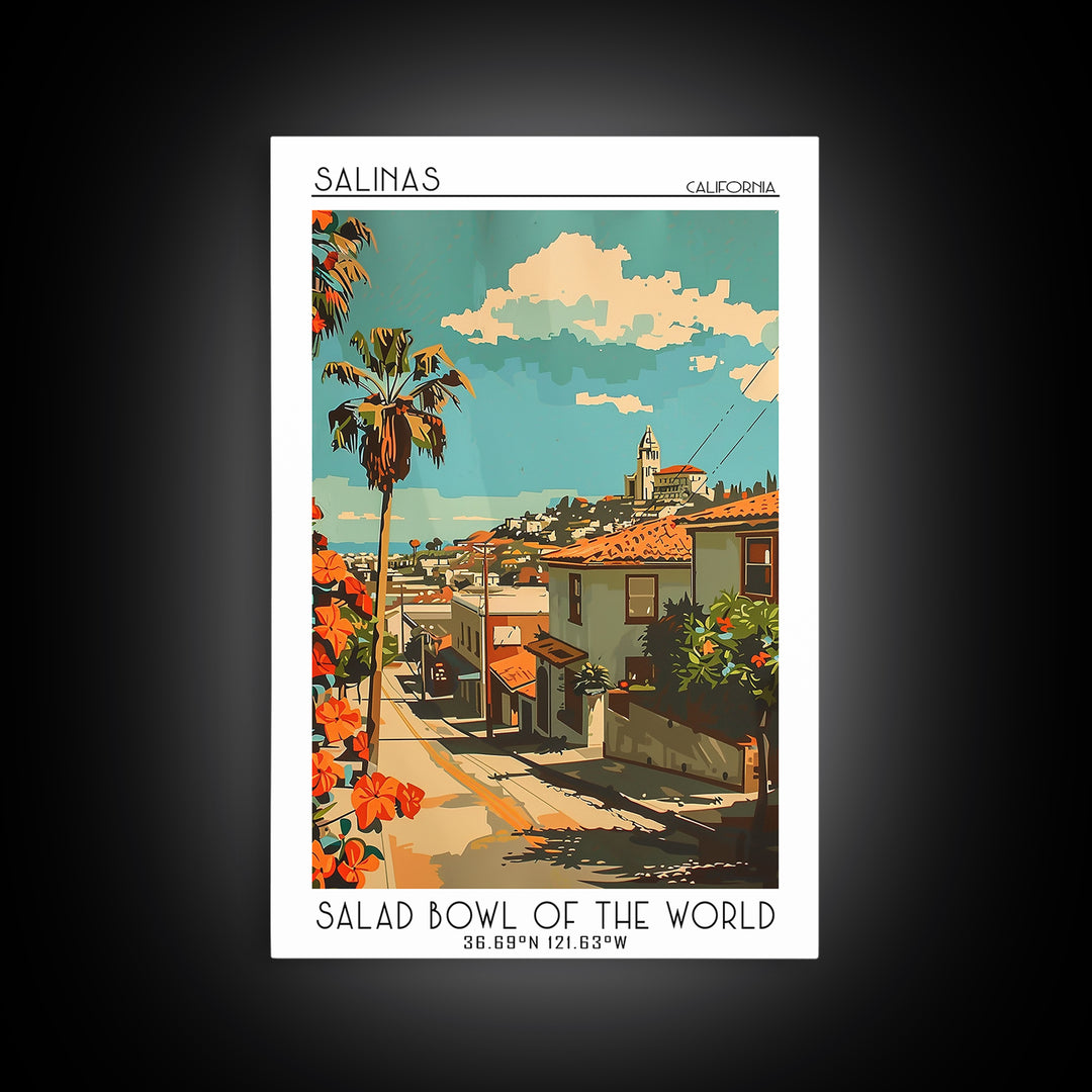 Salinas Travel Poster, Framed Canvas Print, Travel Wall Art, City Wall Art, Wanderlust Gift, Vintage City Poster, Vintage Travel Art