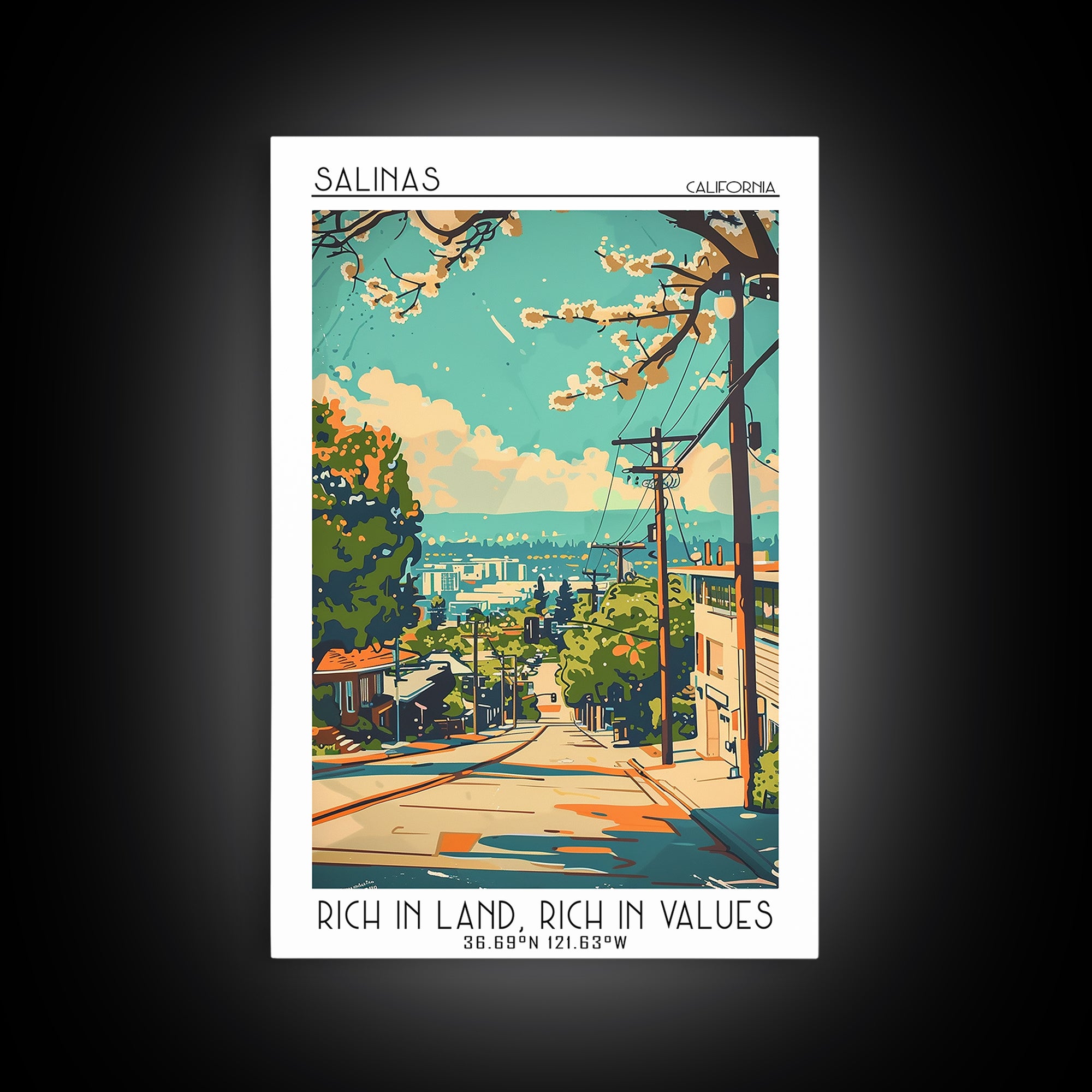Salinas California Travel Poster, Canvas Print, Travel Prints, Landscape Art, Retro Travel Poster, Wanderlust Gift, Gallery Wall Set