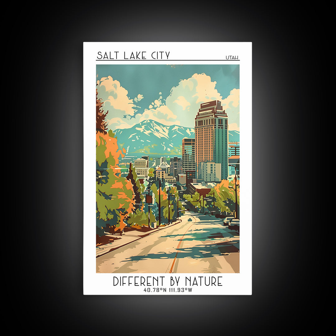 Salt Lake City Utah Travel Poster, Framed Canvas Print, City Travel Poster, Travel Wall Decor, Living Room Wall Art, Travel Wall Art