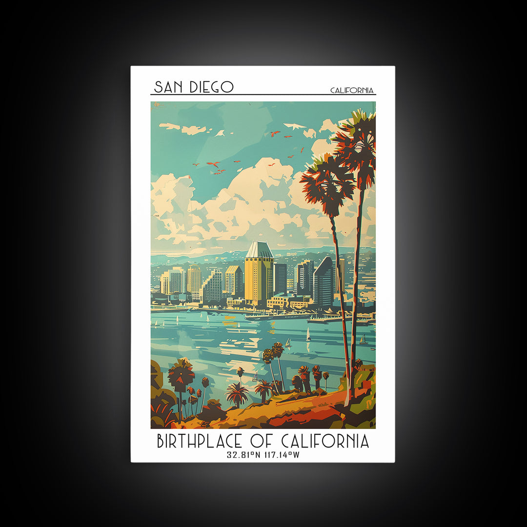 San Diego Travel Poster, Framed Canvas Print, City Travel Poster, Travel Wall Art, Wanderlust Gift, Gallery Wall Set, Vintage Poster