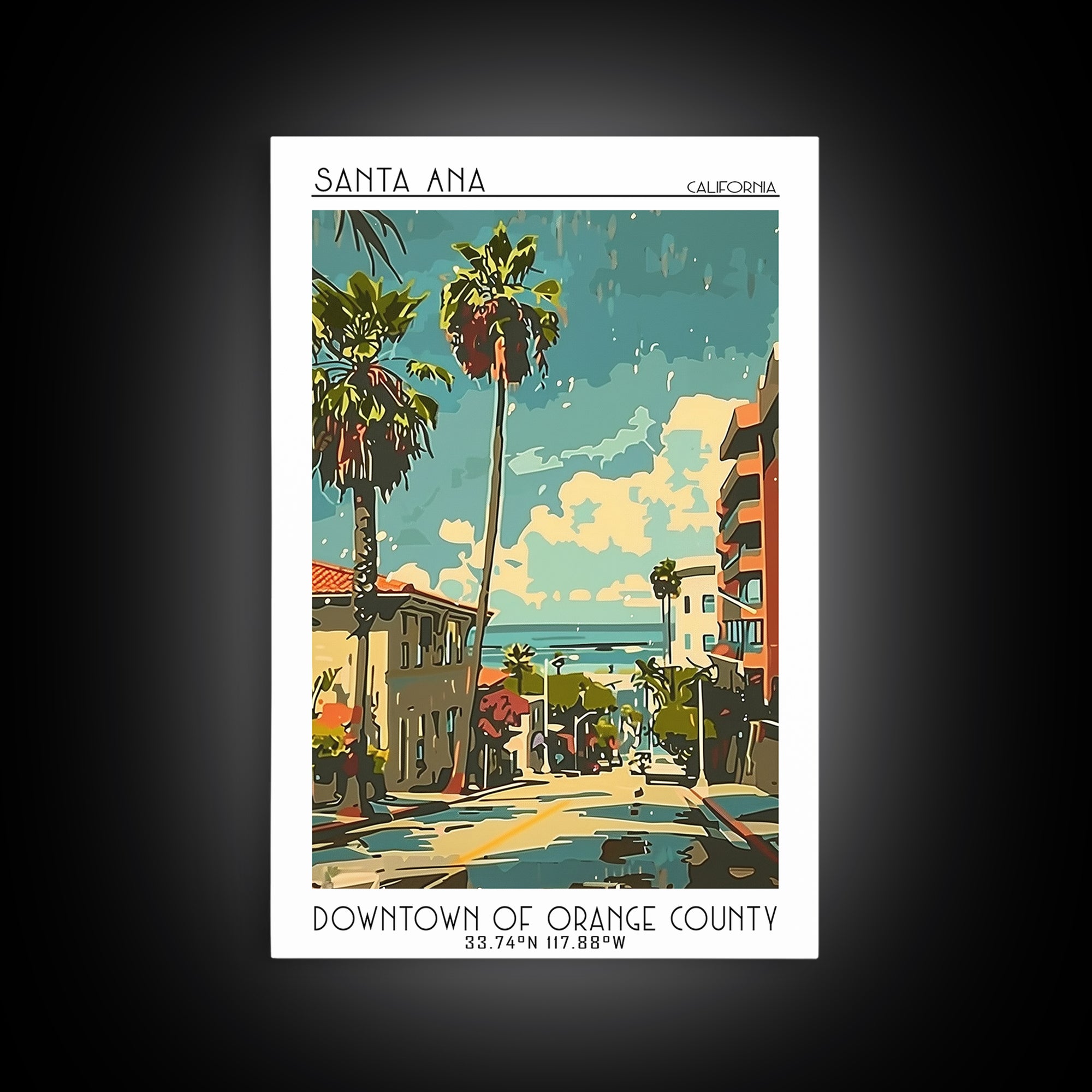 Santa Ana Travel Poster, Framed Canvas Print, Travel Wall Art, City Wall Art, Travel Prints, Home Office Decor, Watercolor Cityscape