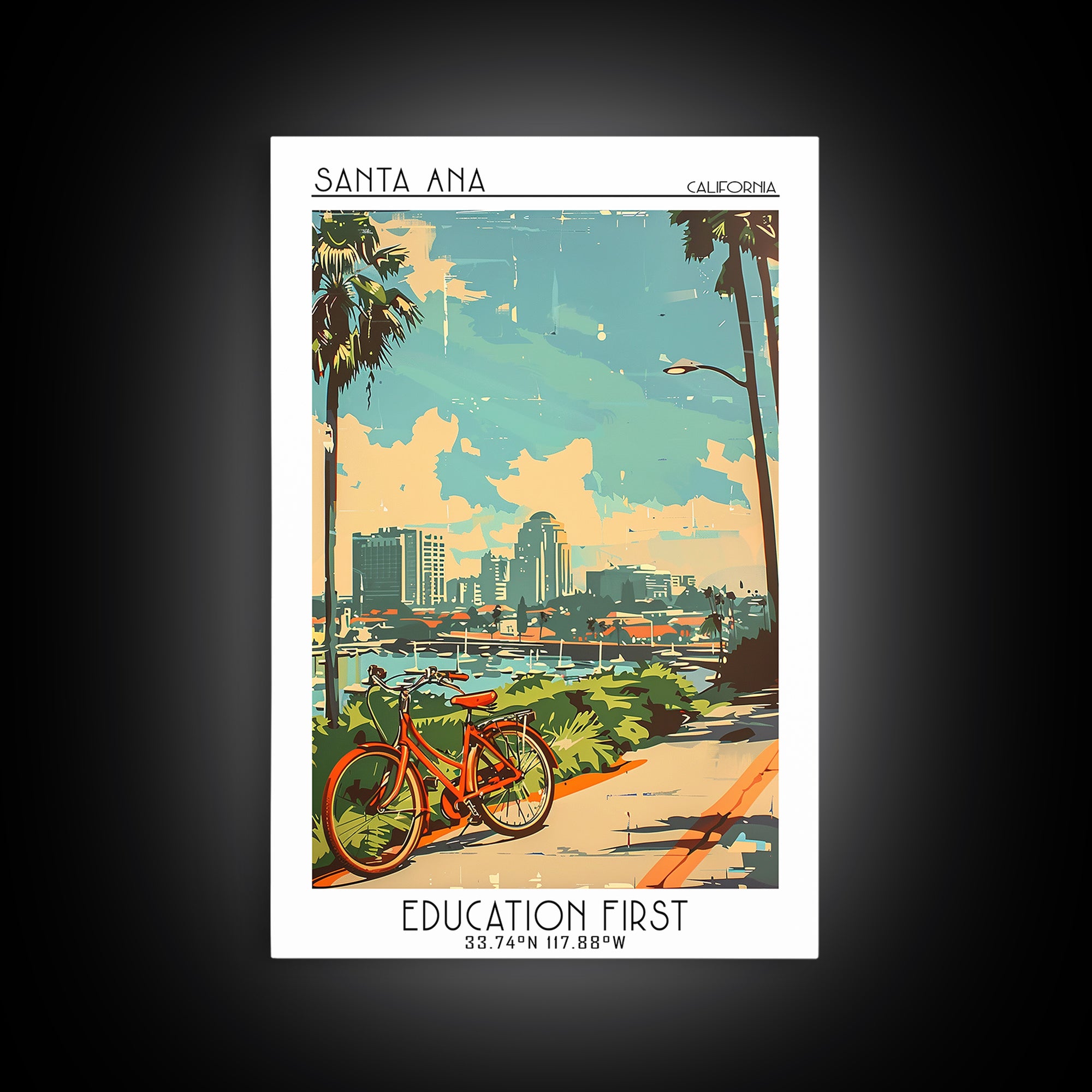 Santa Ana California Travel Poster, Framed Canvas Print, City Travel Poster, Travel Wall Decor, Minimalist Poster, City Illustration
