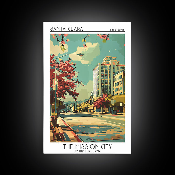 Santa Clara California Travel Poster, Framed Canvas Print, City Travel Poster, Travel Wall Art, Vintage Travel Print, Retro Wall Art