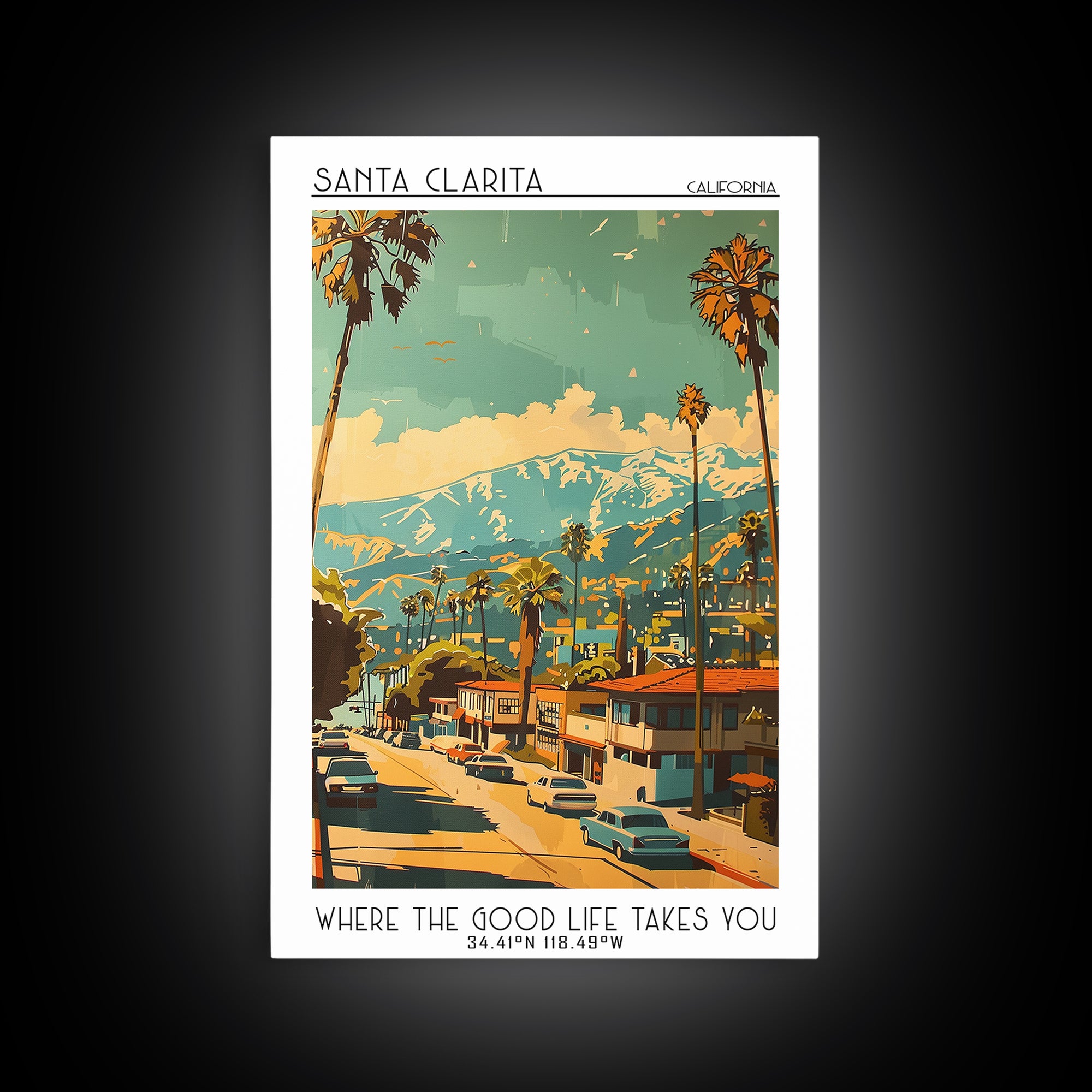 Santa Clarita California Travel Poster, Framed Canvas Print, City Travel Poster, Travel Wall Art, Home Decor, Travel Decor, Wall Art