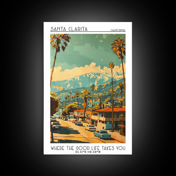 Santa Clarita California Travel Poster, Framed Canvas Print, City Travel Poster, Travel Wall Art, Home Decor, Travel Decor, Wall Art
