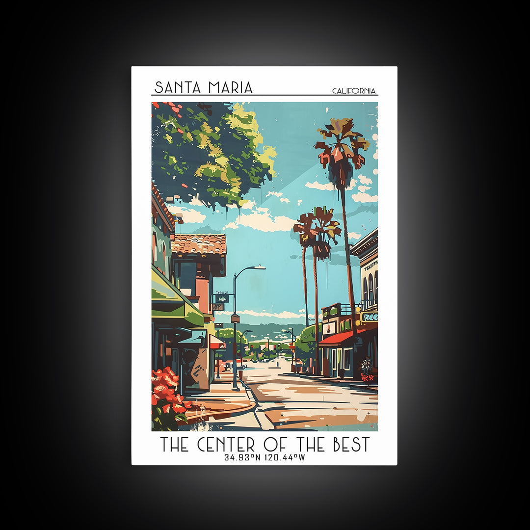 Santa Maria Travel Poster, Framed Canvas Print, Retro Wall Art, Travel Print, Vintage Travel Print, Mid Century Wall Art, Poster Art
