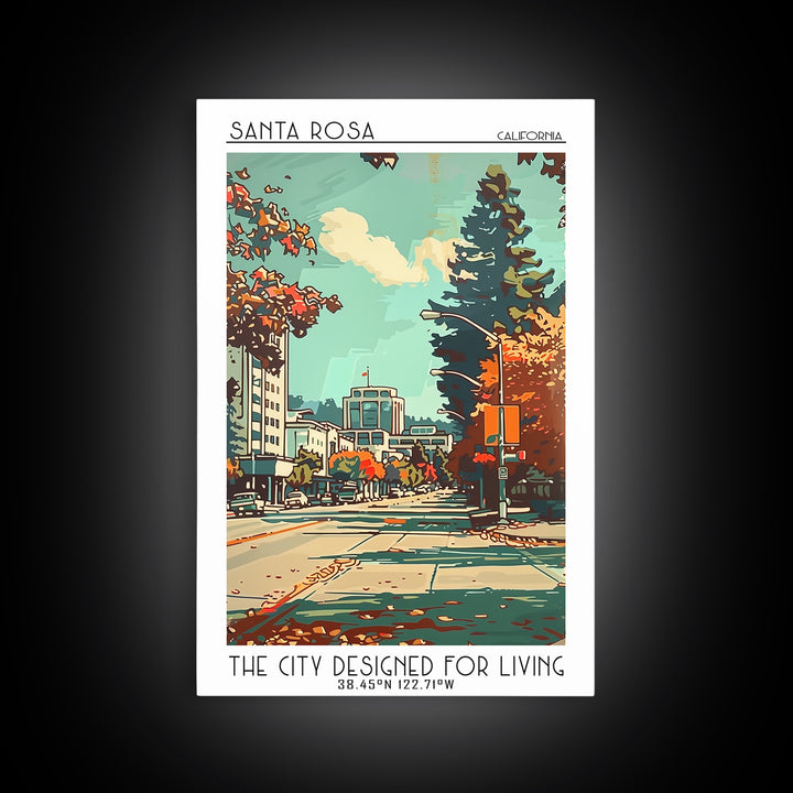 Santa Rosa California Travel Poster, Framed Canvas Print, Travel Prints, Landscape Art, Home Decor, Travel Wall Art, Wanderlust Gift