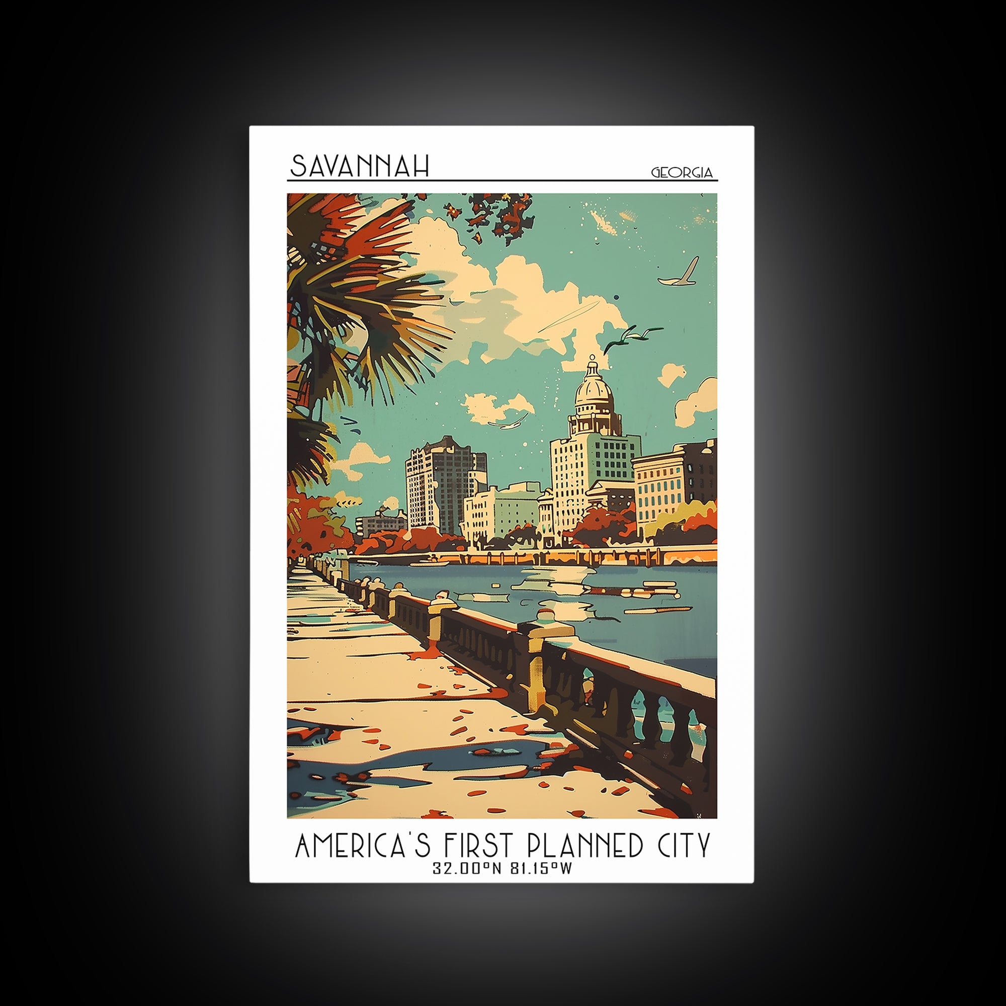 Savannah Travel Poster, Framed Canvas Print, City Travel Poster, Vintage City Poster, Vintage Poster, Travel Wall Art, City Wall Art