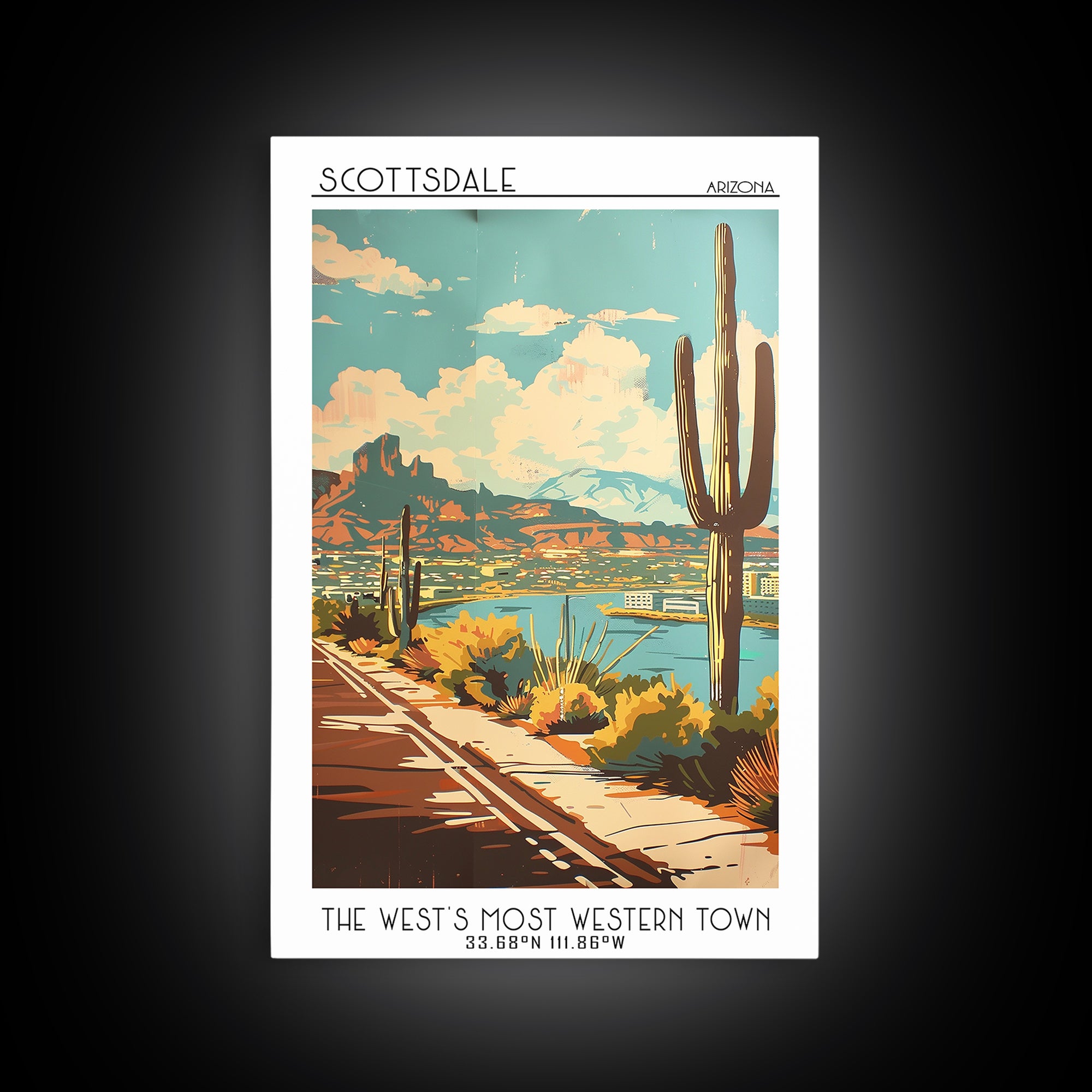 Scottsdale Travel Poster, Framed Canvas Print, City Art Print, Travel Wall Art, Vintage Posters, City Illustration, Travel Art Print