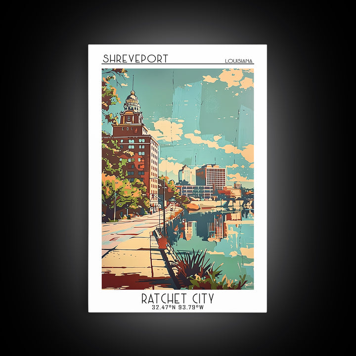 Shreveport Travel Poster, Framed Canvas Print, City Travel Poster, Vintage City Poster, Vintage Poster, Vintage Travel, Travel Print