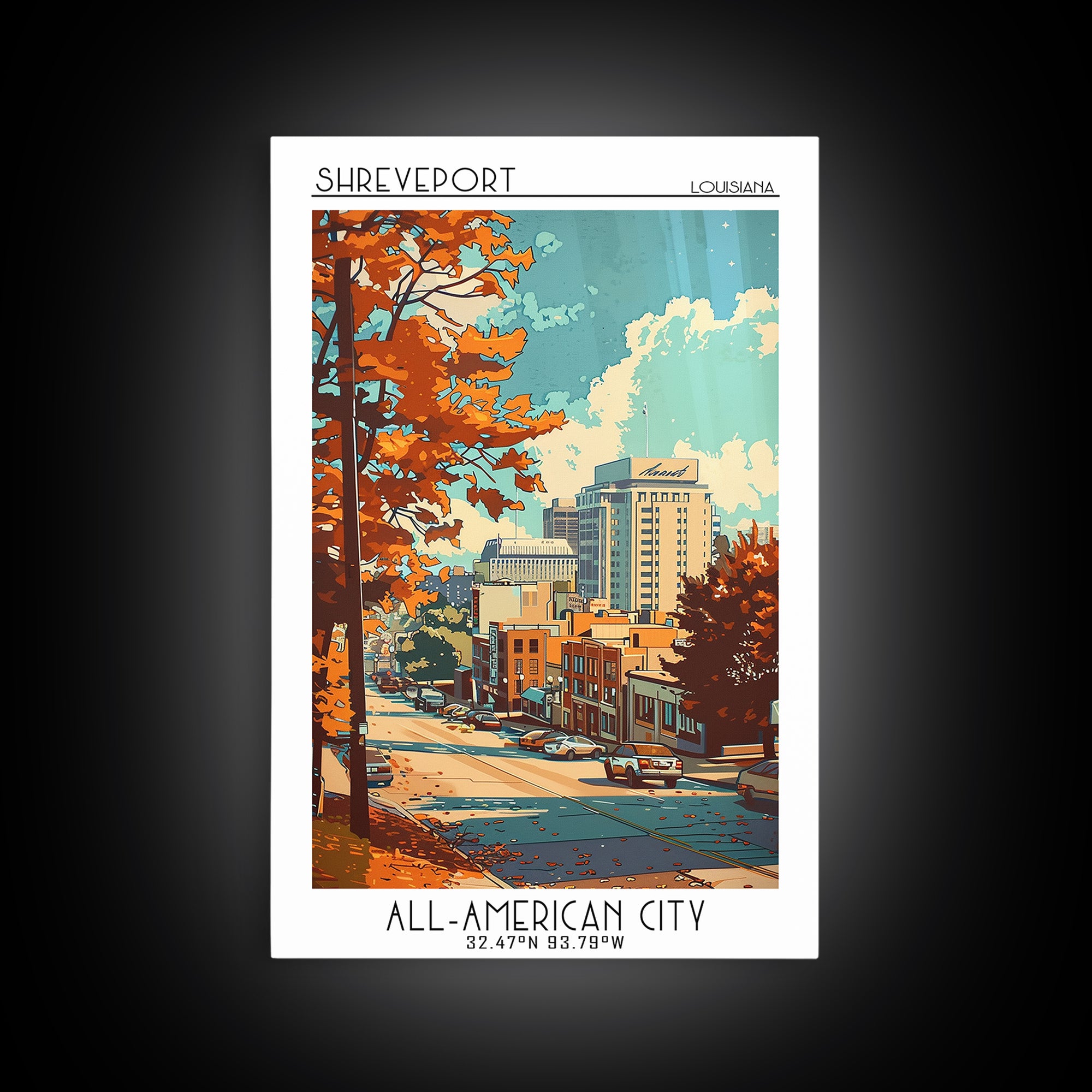 Shreveport Louisiana Travel Poster, Canvas Print, Travel Prints, Landscape Art, Travel Wall Art, Retro Travel Poster, City Art Print