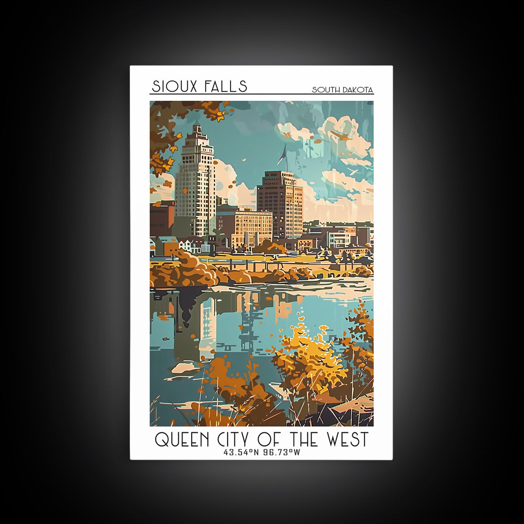 Sioux Falls Travel Poster, Framed Canvas Print, City Art Print, Travel Wall Art, Vintage City Poster, City Travel Poster, Poster Art