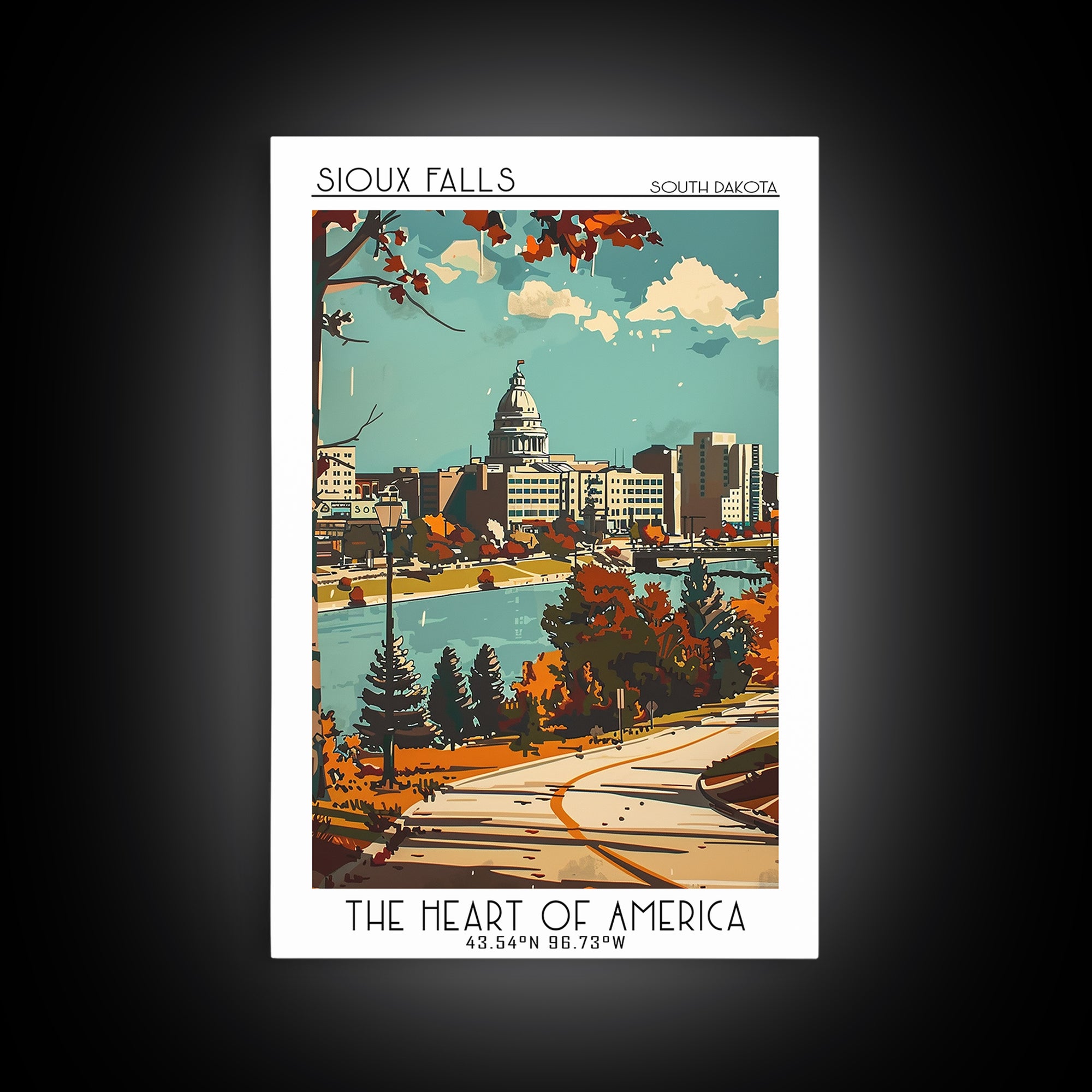 Sioux Falls South Dakota Travel Poster, Canvas Print, City Travel Poster, Travel Wall Decor, Retro Travel Print, Retro Travel Poster