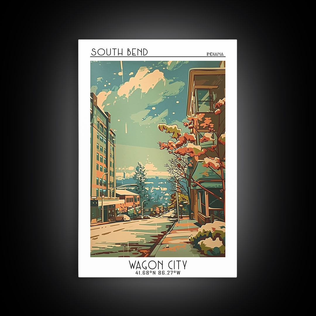 South Bend Indiana Travel Poster, Framed Canvas Print, Poster Print, Travel Wall Art, Travel Decor, City Art Print, Gallery Wall Set