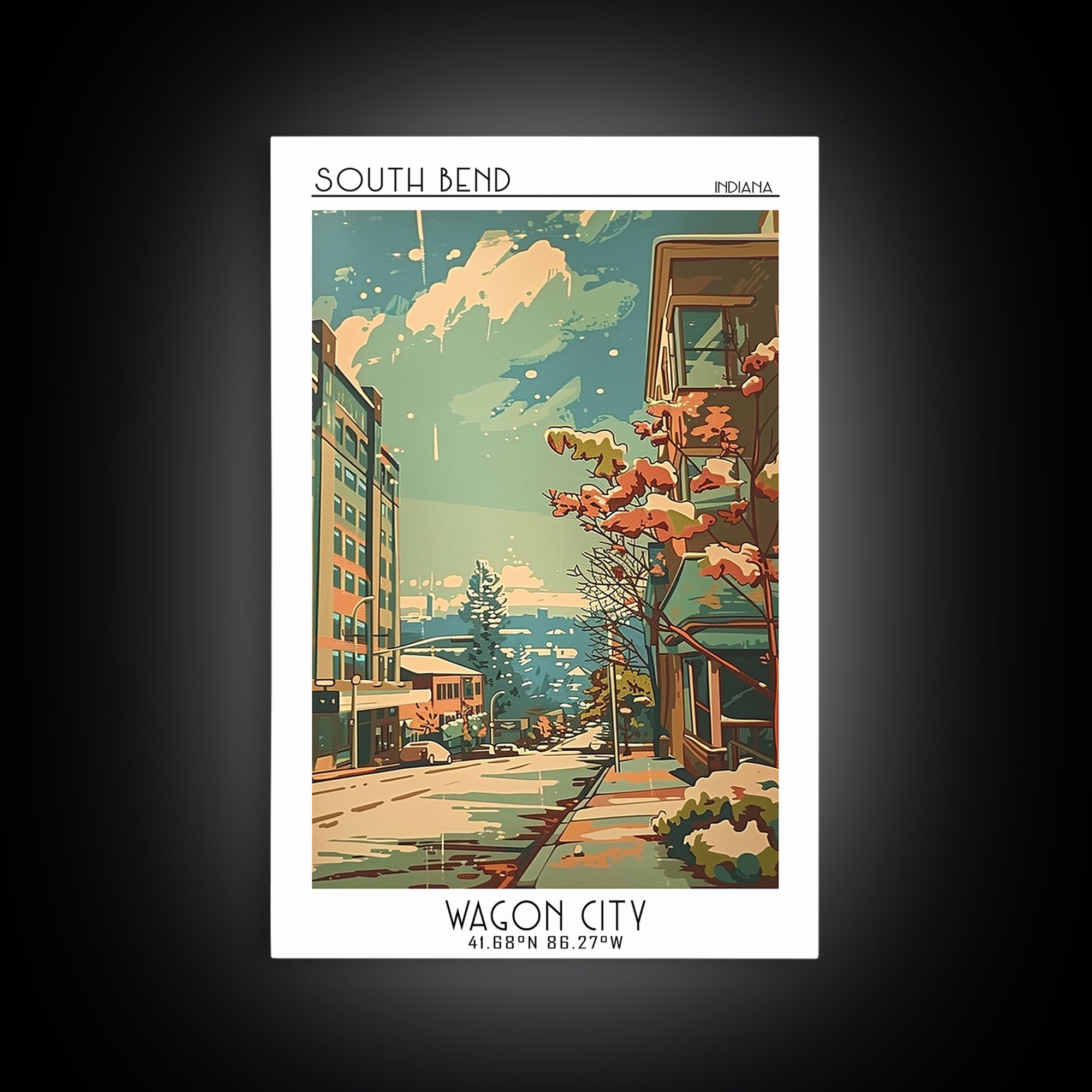 South Bend Indiana Travel Poster, Framed Canvas Print, Poster Print, Travel Wall Art, Travel Decor, City Art Print, Gallery Wall Set