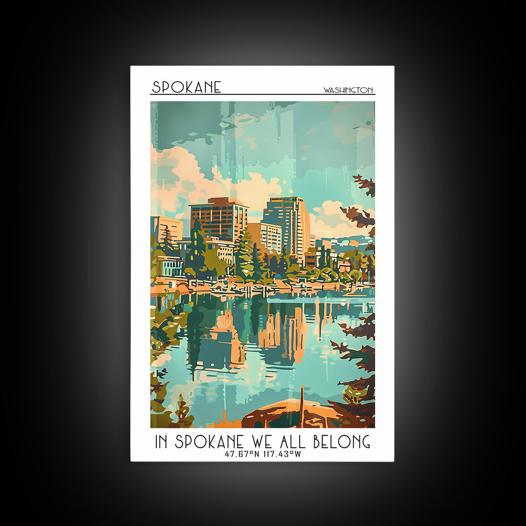Spokane Washington Travel Poster, Framed Canvas Print, Poster Print, Travel Wall Art, Home Decor, City Illustration, Wanderlust Gift