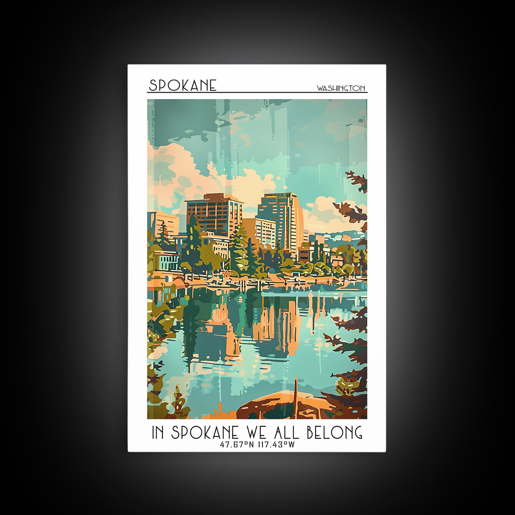 Spokane Washington Travel Poster, Framed Canvas Print, Poster Print, Travel Wall Art, Home Decor, City Illustration, Wanderlust Gift