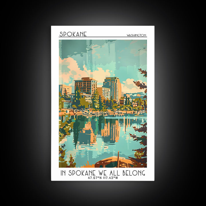 Spokane Washington Travel Poster, Framed Canvas Print, Poster Print, Travel Wall Art, Home Decor, City Illustration, Wanderlust Gift