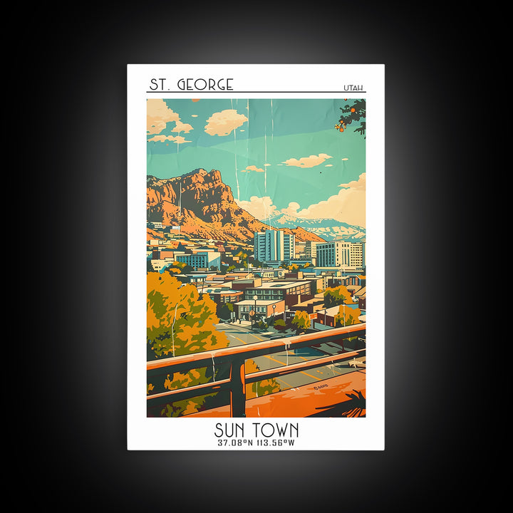 St George Utah Travel Poster, Framed Canvas Print, Travel Wall Art, City Wall Art, Poster Print, City Travel Poster, Vintage Posters