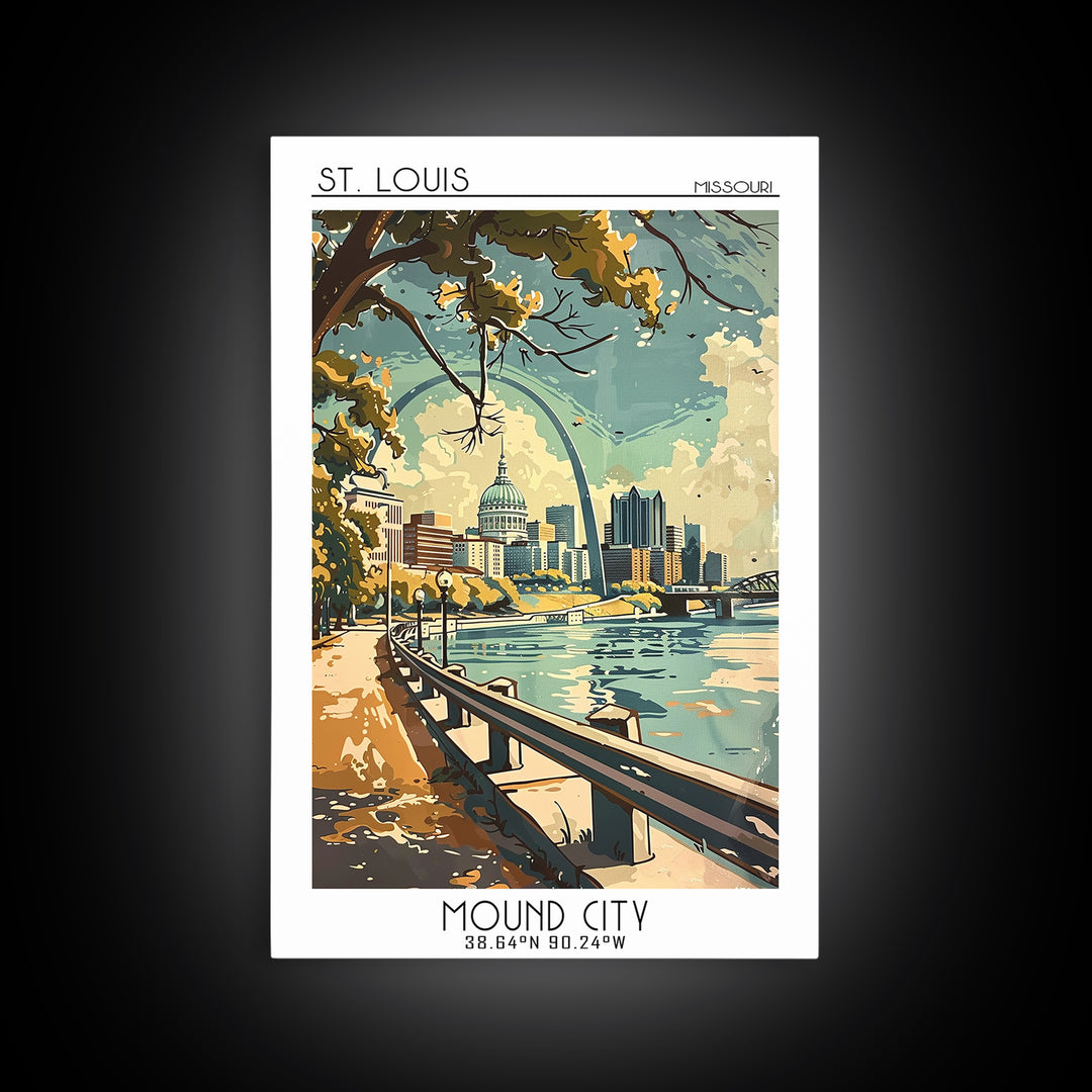 St Louis Travel Poster, Framed Canvas Print, Vintage Travel Print, City Wall Art, Vintage City Poster, Travel Prints, Vintage Travel