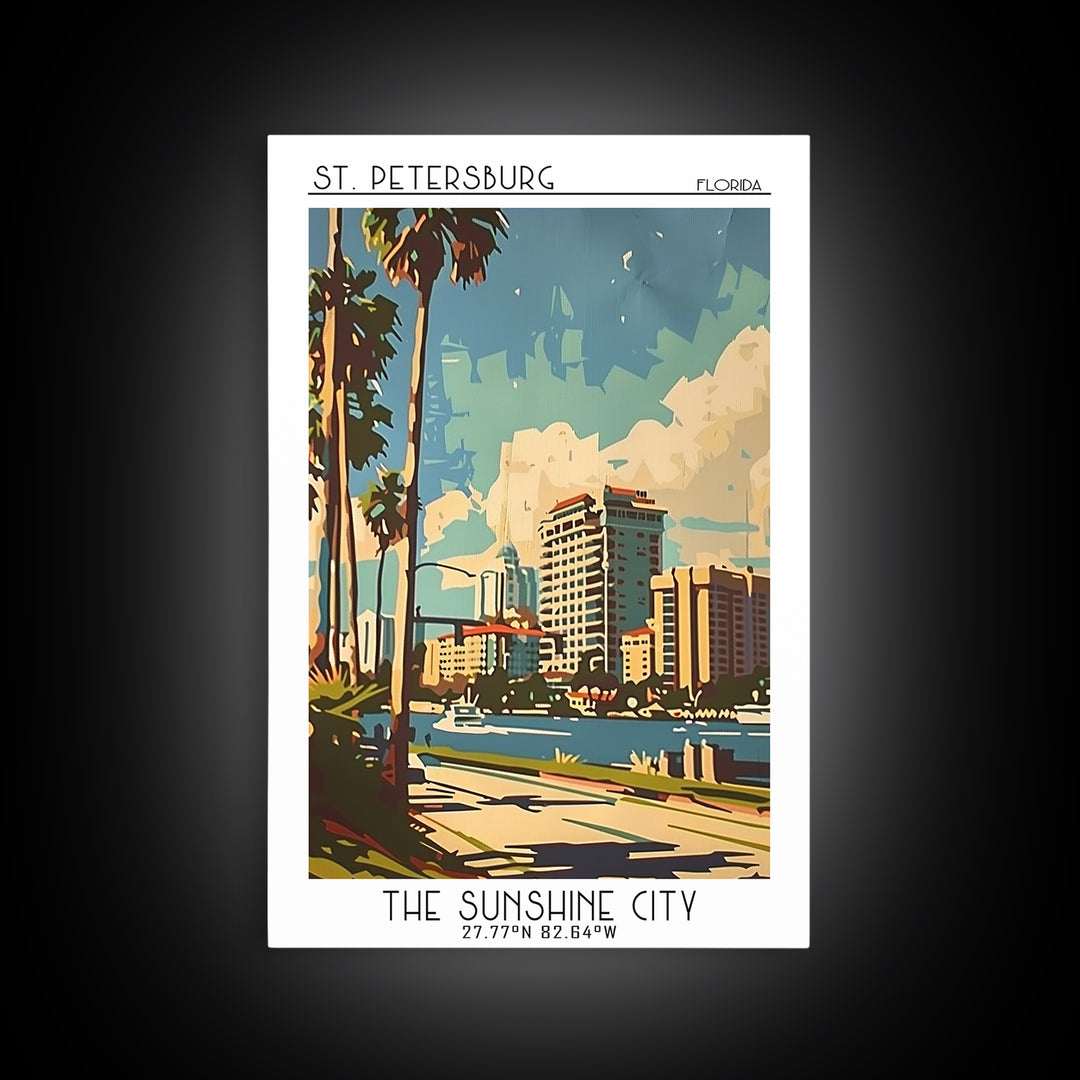 St Petersburg Florida Travel Poster, Framed Canvas Print, Travel Wall Art, City Wall Art, Travel Art Print, Home Decor, Travel Print