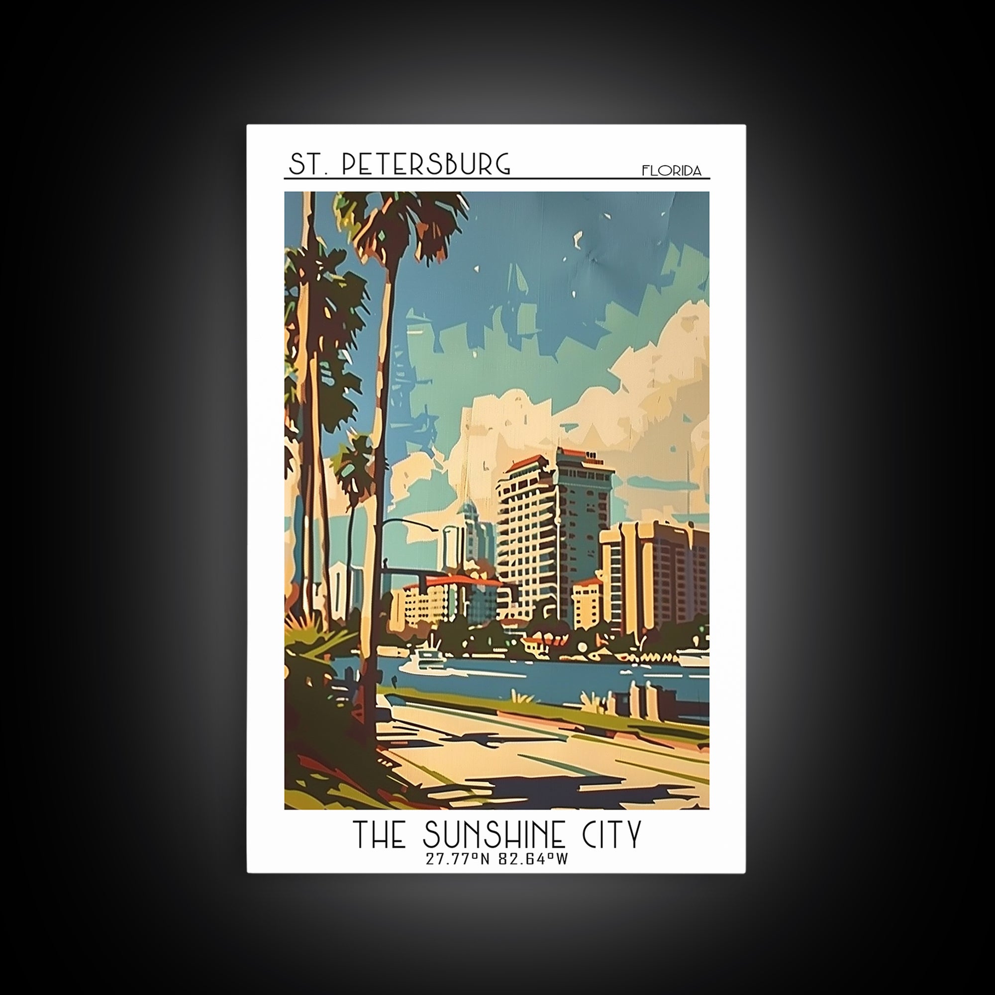 St Petersburg Florida Travel Poster, Framed Canvas Print, Travel Wall Art, City Wall Art, Travel Art Print, Home Decor, Travel Print