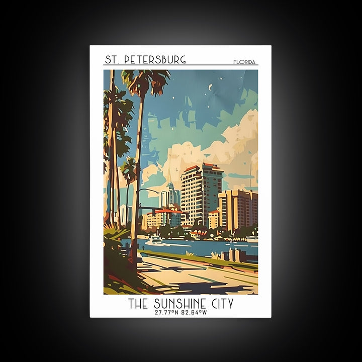 St Petersburg Florida Travel Poster, Framed Canvas Print, Travel Wall Art, City Wall Art, Travel Art Print, Home Decor, Travel Print
