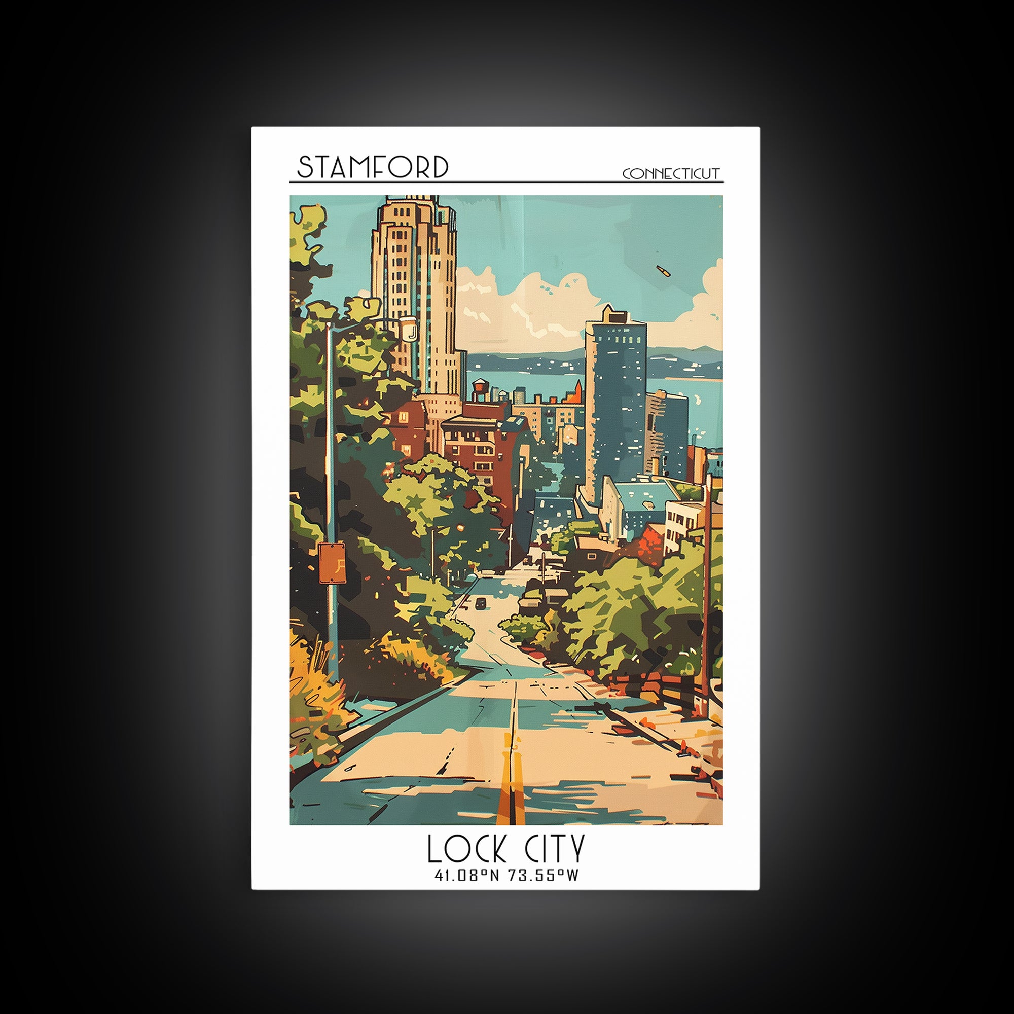 Stamford Connecticut Travel Poster, Canvas Print, City Travel Poster, Travel Wall Art, Retro Wall Art, Wall Art, Retro Travel Poster