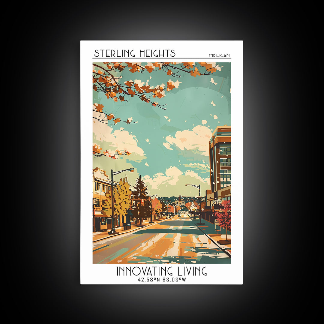 Sterling Heights Travel Poster, Canvas Print, Travel Art Print, Modern Wall Decor, Colorful Wall Art, Mid Century Wall Art, Wall Art