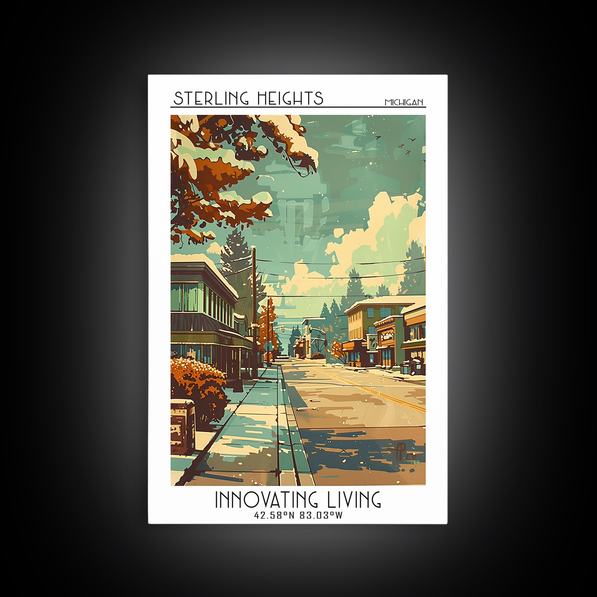 Sterling Heights Michigan Travel Poster, Framed Canvas Print, Travel Wall Decor, Minimalist Poster, Gallery Wall Set, Travel Posters