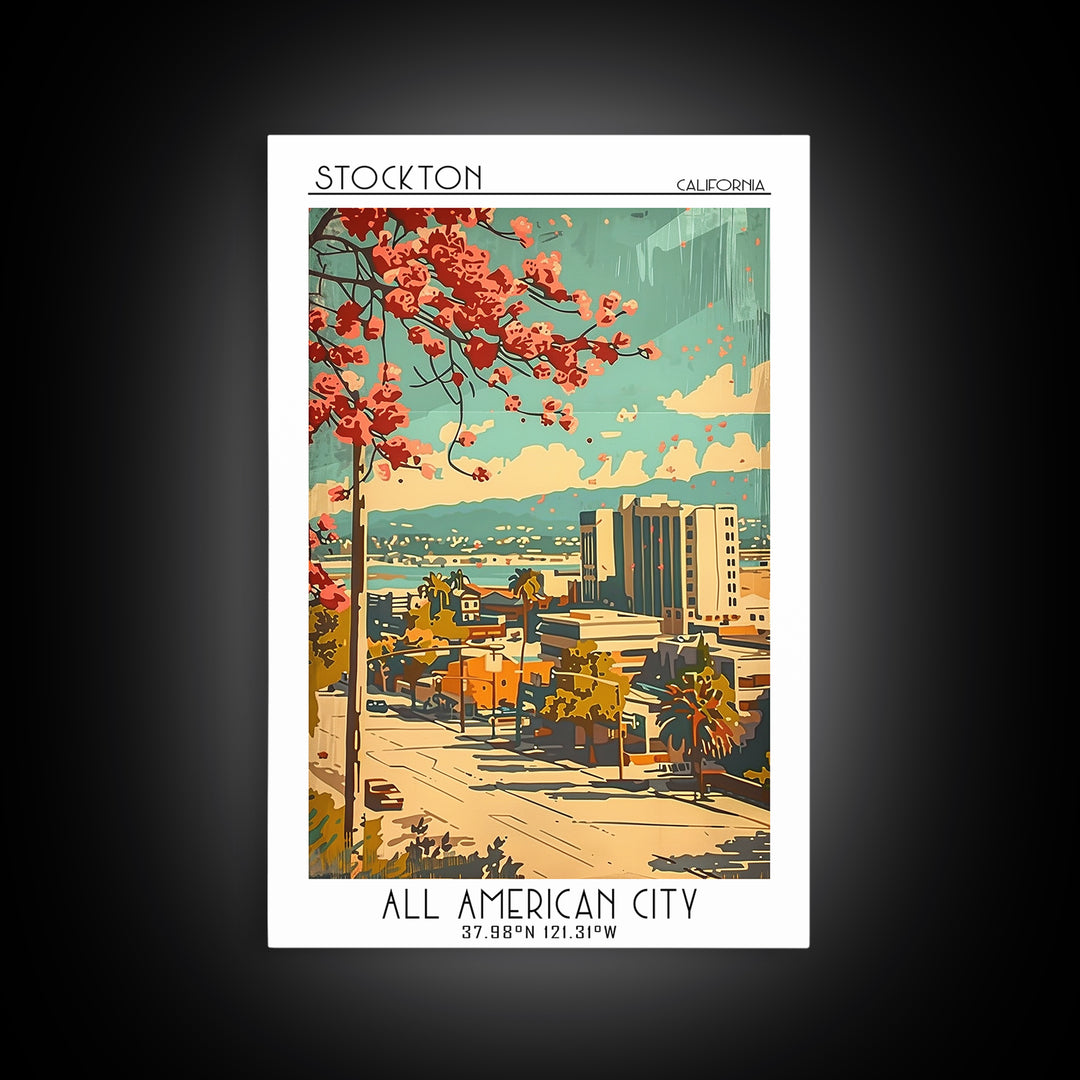Stockton Travel Poster, Framed Canvas Print, City Travel Poster, Travel Wall Art, Wall Art, Travel Decor, Poster Art, Travel Posters