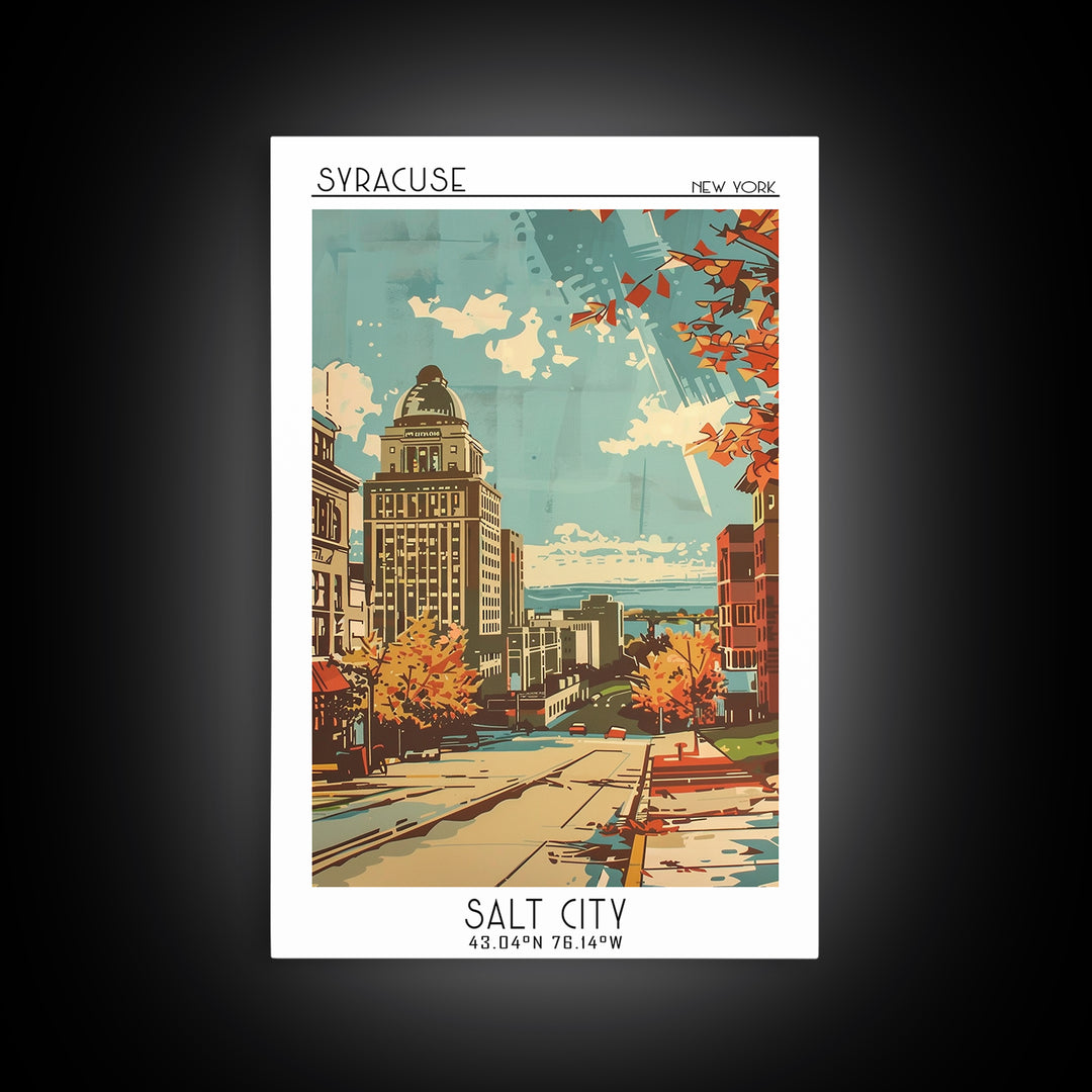 Syracuse New York Travel Poster, Framed Canvas Print, Vintage Travel Print, City Wall Art, Living Room Wall Art, Retro Travel Poster