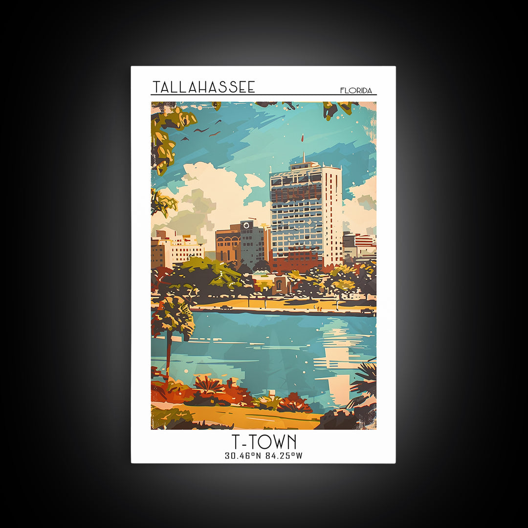 Tallahassee Florida Travel Poster, Framed Canvas Print, Travel Art Print, Modern Wall Decor, City Travel Poster, Retro Travel Poster