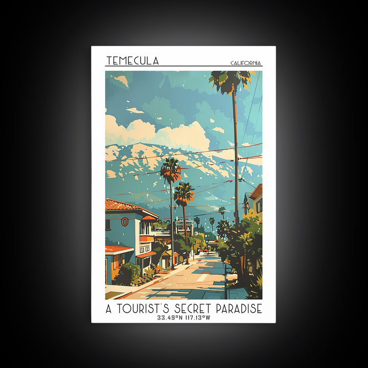 Temecula California Travel Poster, Canvas Print, Retro Wall Art, Travel Print, Travel Posters, Modern Wall Decor, City Travel Poster