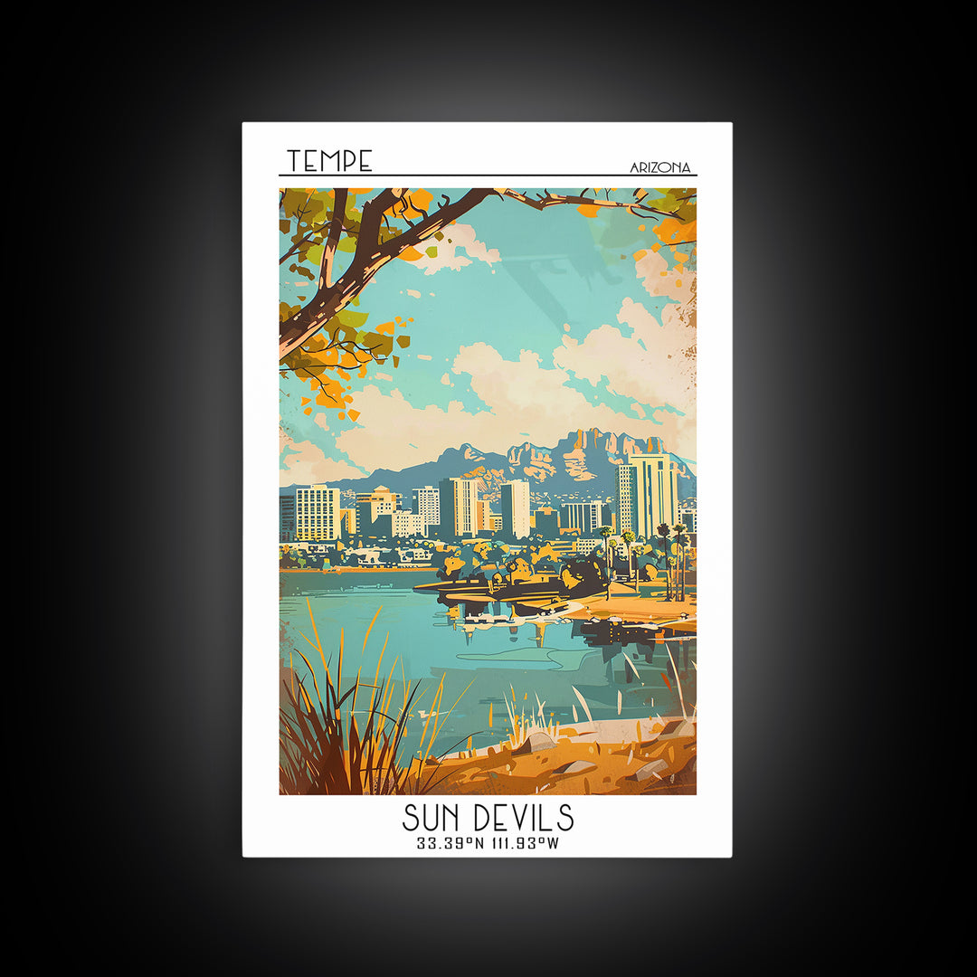 Tempe Arizona Travel Poster, Canvas Print, City Travel Poster, Travel Wall Art, Minimalist Poster, Colorful Wall Art, Travel Posters